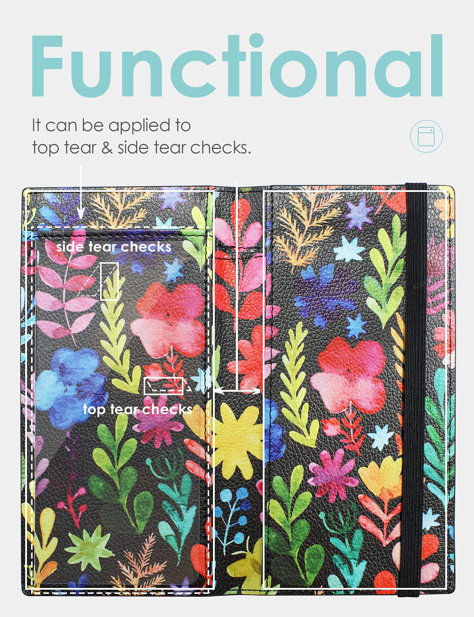 Premium Vegan Leather Checkbook Cover for Men & Women - Slim RFID Blocking Wallet Holder for Top & Side Tear Duplicate Checks (Floral Design) - Perfect for Everyday Banking & Secure Check Writing
