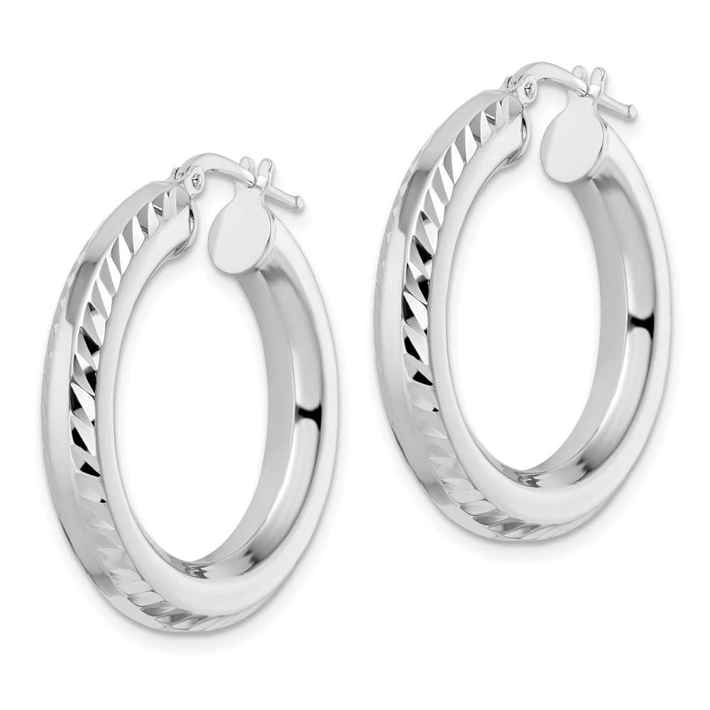 Sterling Silver Rhodium-Plated 5x30mm Shiny-Cut Octagon Tube Hoop Earrings for Women | Elegant Dangle Earings for Party, Wedding & Everyday Wear