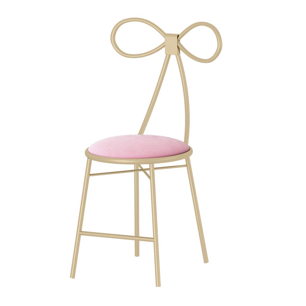 JHSLXD Gold Dining Chair - Elegant Metal Iron Art Armchair with Bow Tie Design, Fluffy Fabric Seat - Perfect for Bedroom, Dressing Table, Makeup Vanity, Lounge & Reading Nook - Stylish Pink Accent Chair for Home Decor
