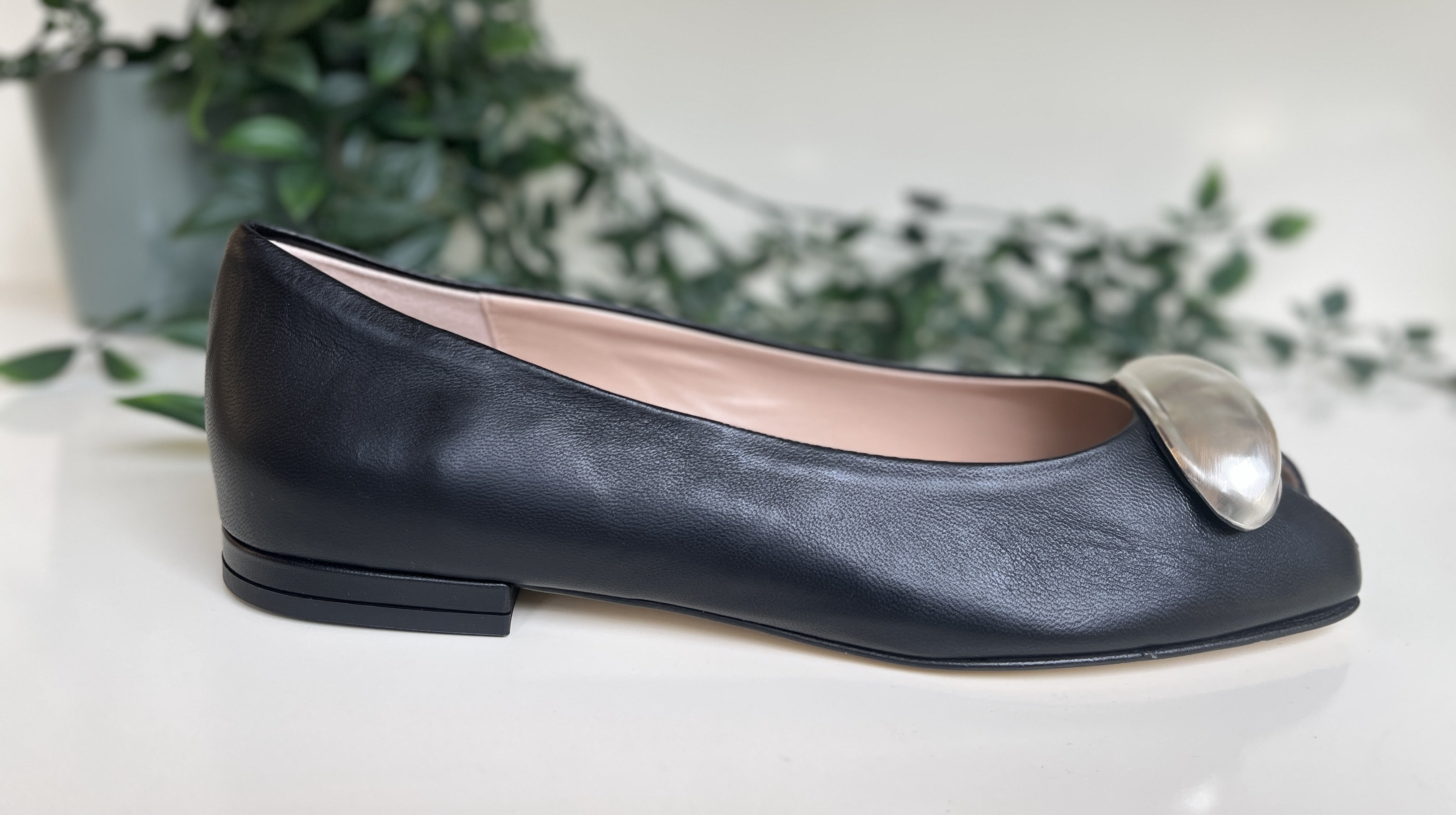 Fabucci Women's Black Leather Peep Toe Ballet Flats - Comfortable & Stylish Shoes for Work, Office, and Casual Outings
