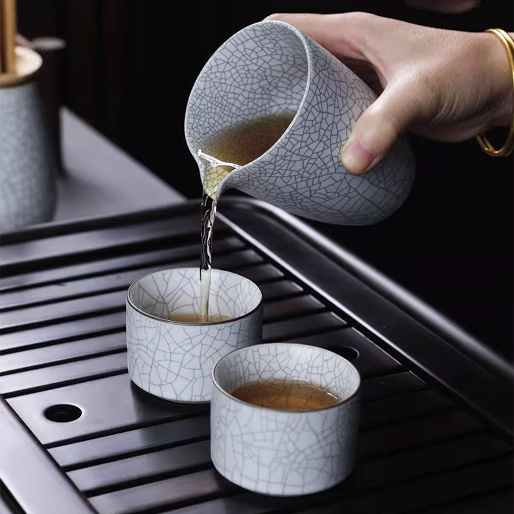 Premium Milky White Ruyao Ice Crack Tea Set - Handmade Ceramic Teapot & Cups - Perfect for Chinese Tea Ceremony, Home Decor, and Gift Giving