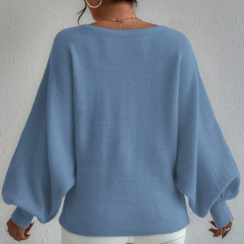 Women's Loose Knit Pullover Sweater with Lantern Sleeve Design - Cozy Casual Wear for Fall & Winter, Perfect for Office, Date Night and Weekend Outings