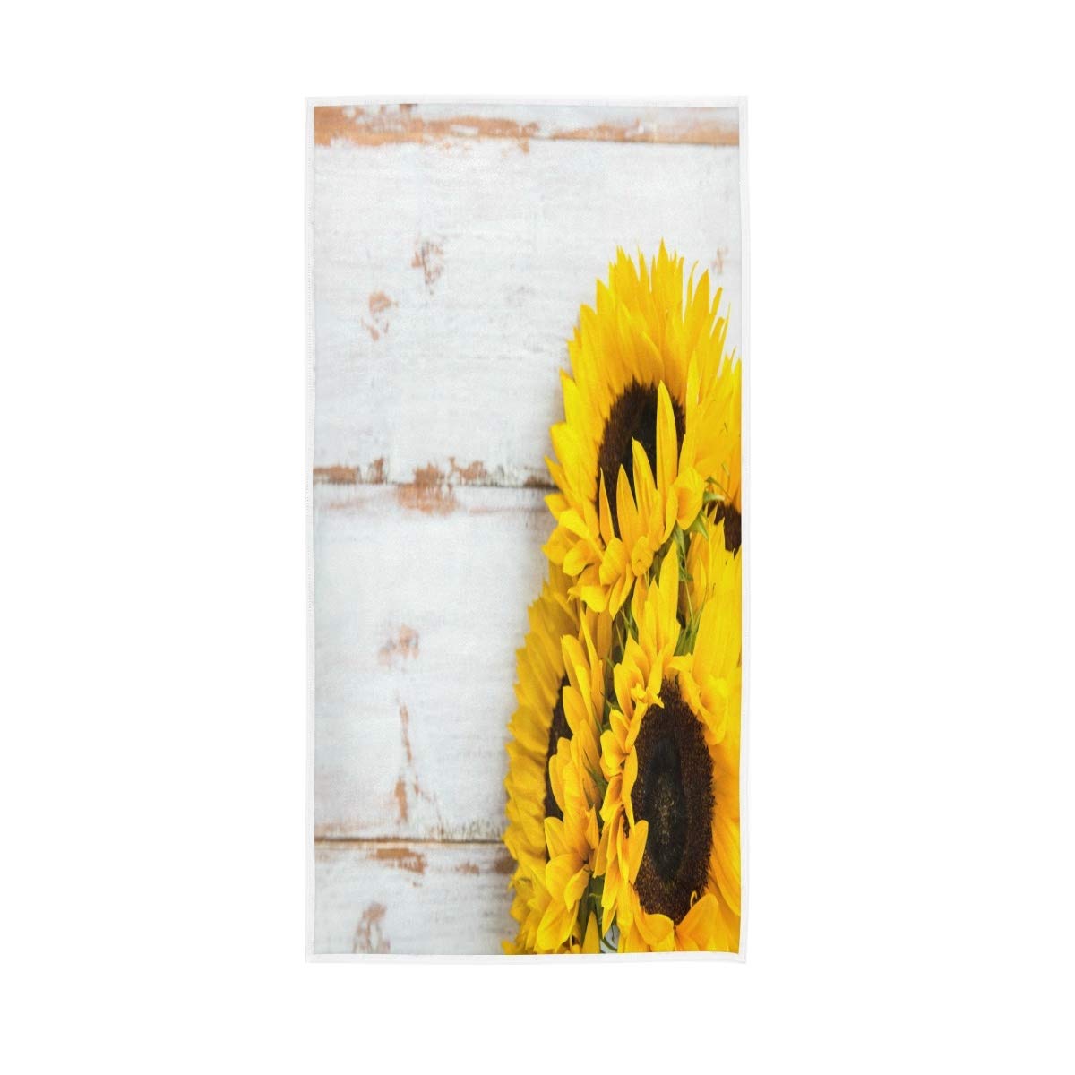 ALAZA Yellow Sunflower Rustic Wood Cotton Face Towel 30x15 Inches - Soft Bath & Hand Towel for Bathroom Decor, Farmhouse Style Kitchen Towel, Perfect for Spa, Guest Bath & Rustic Home Decor