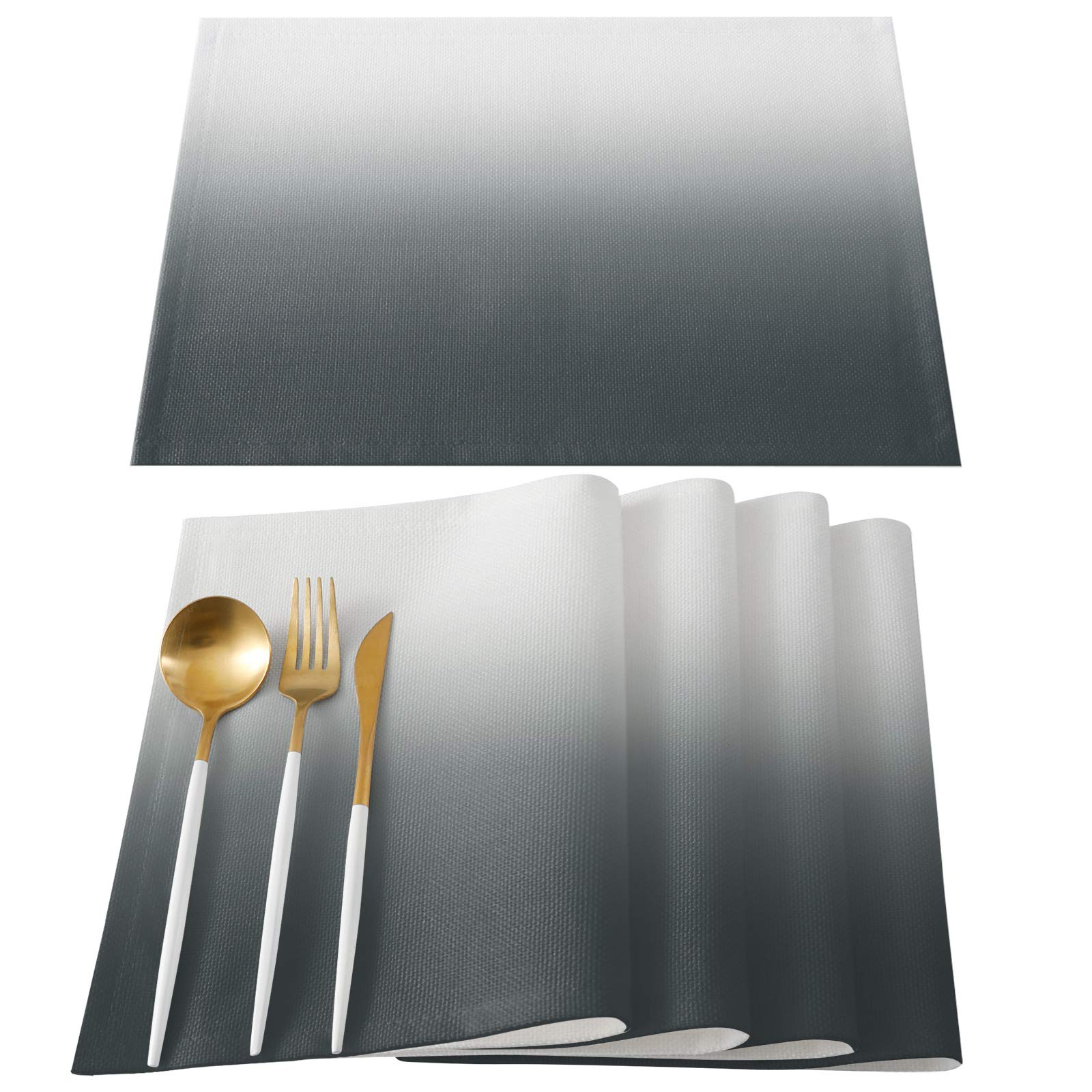 Flowraler 6-Pack Heat-Resistant Placemats - Ombre Grey Non-Slip Dining Table Mats for Kitchen, Round & Outdoor Use - Washable, Stain-Resistant Textured Table Mats for Everyday Dining & Entertaining