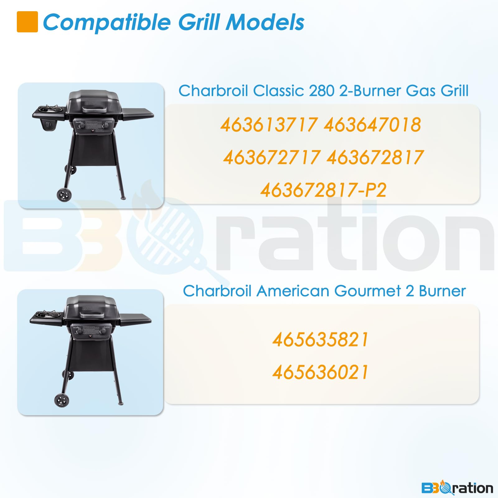 Charbroil Classic 280 2-Burner Grill Replacement Parts - Compatible with Models 463672817-P2, 463672717, 463613717, 463647018, G215-0203-W1, G206-0006-W1 & American Gourmet 465635821 - Perfect for Outdoor BBQ Grilling and Backyard Cooking