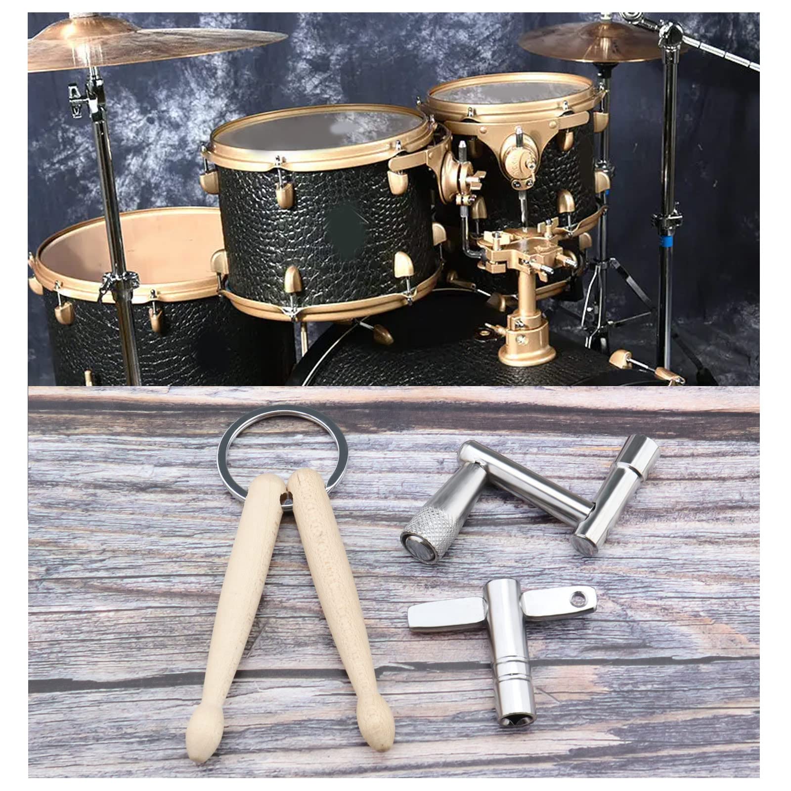 3Pcs Drum Kit Tuning Key Set - Continuous Motion Speed Key, Drumstick Keychain & Drum Wrench Tool for Snare Drums, Bass Drums - Perfect for Drum Maintenance & Live Performances