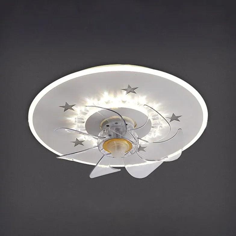 Modern White Ceiling Fan with LED Light - Star Design Decorative Lighting for Bedroom, Living Room & Home Office