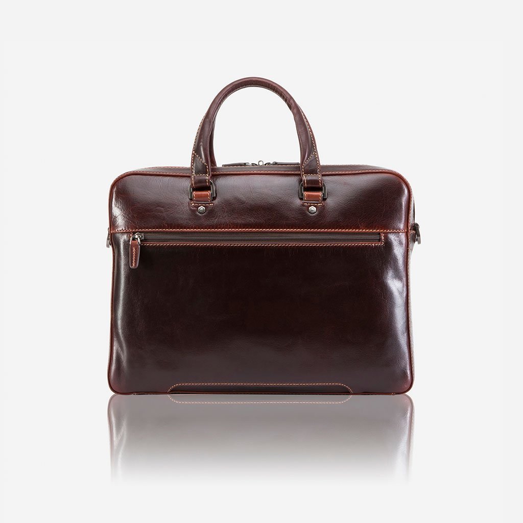 Jekyll & Hide Oxford Slim Zip Top Briefcase in Tobacco - Stylish & Durable Leather Laptop Bag for Work, Business, Travel & Everyday Use