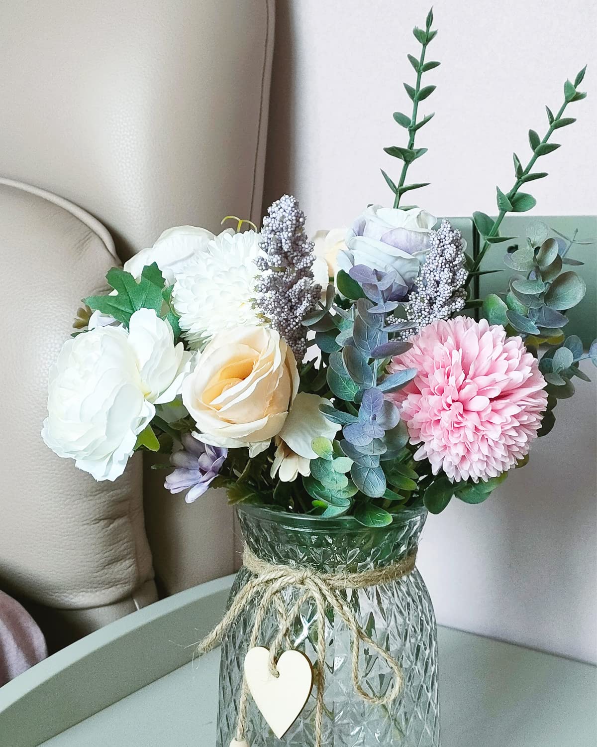 Silk Peony Flowers in Vase - Home Decor for Living Room & Coffee Table