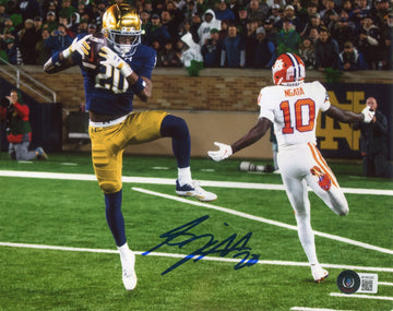Benjamin Morrison Autographed Notre Dame vs Clemson Pick 6 Football Photo - 8x10 Collectible Sports Memorabilia for Fans, Man Cave Decor, and Game Room Display