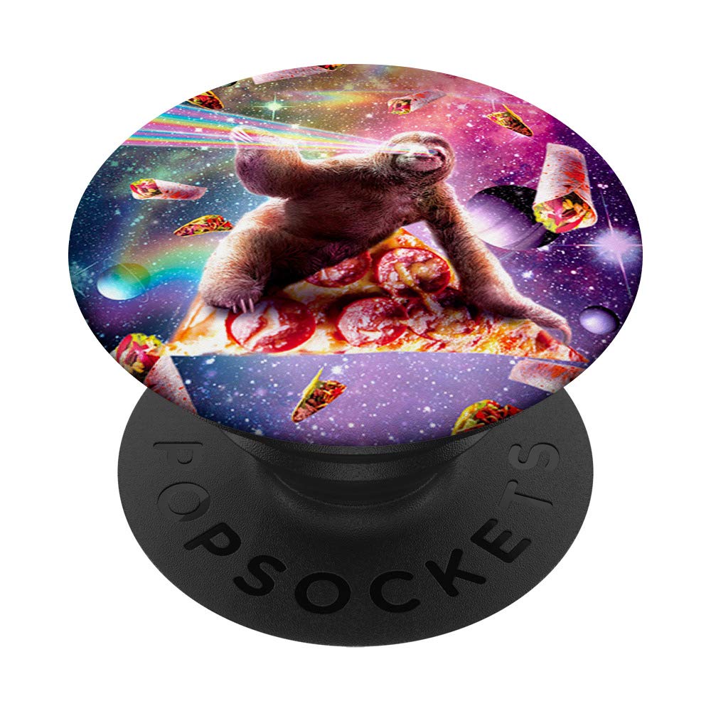 Space Pizza Sloth - Rainbow Laser PopSockets PopGrip: Swappable Phone Grip for iPhone, Samsung & Tablets - Cute Accessory for Gaming, Work & Daily Use