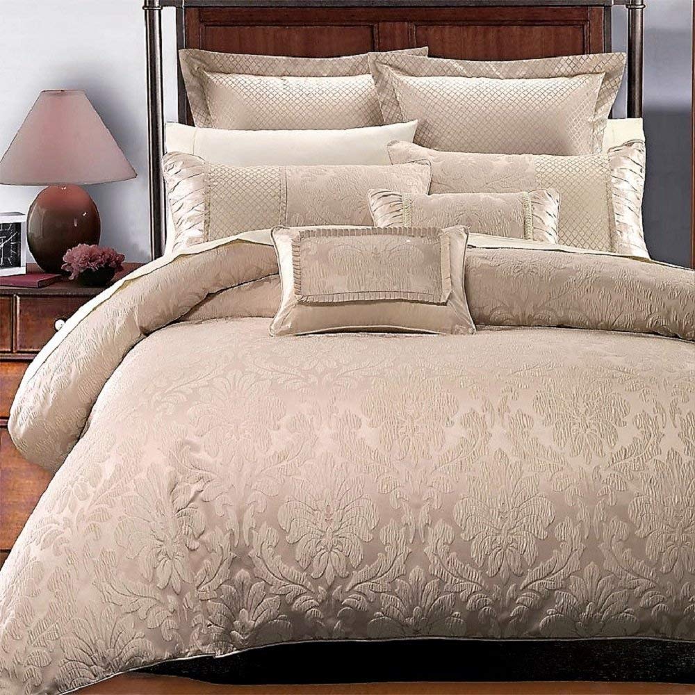 Royal Hotel Bedding 8-Piece Full/Queen Jacquard Comforter Set with Down-Alternative Comforter - Luxury Bedroom Decor for Hotels & Home Use
