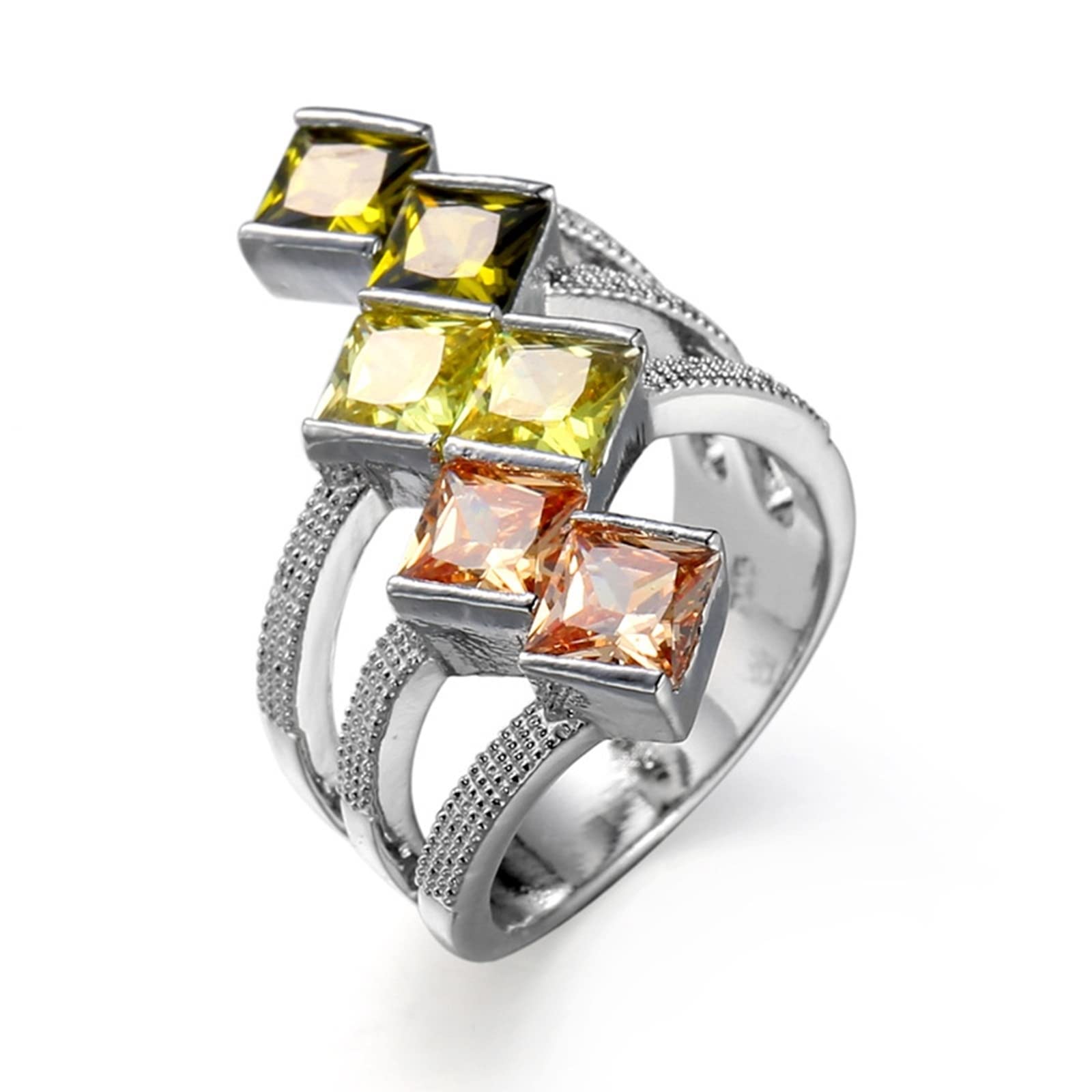 Affordable Cubic Zirconia Wedding Rings for Women - Silver Plated Spiral Design Square Shape Engagement Bands - Perfect for Bridal Jewelry, Anniversary Gifts & Special Occasions