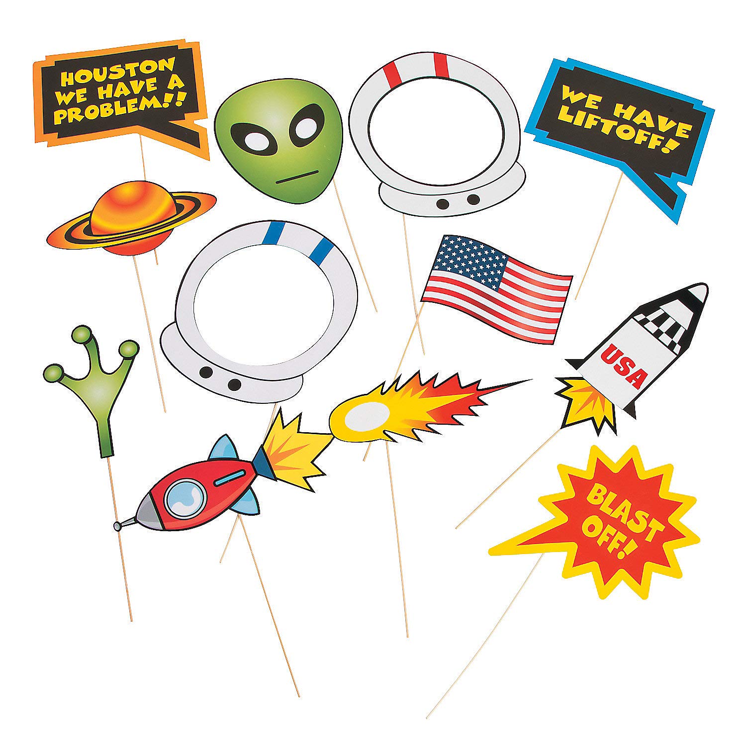 Space Stick Props (Set of 12) - Fun Photo Booth Accessories & Costume Party Supplies for Kids & Adults - Perfect for Themed Parties, Cosplay & Social Media Content Creation