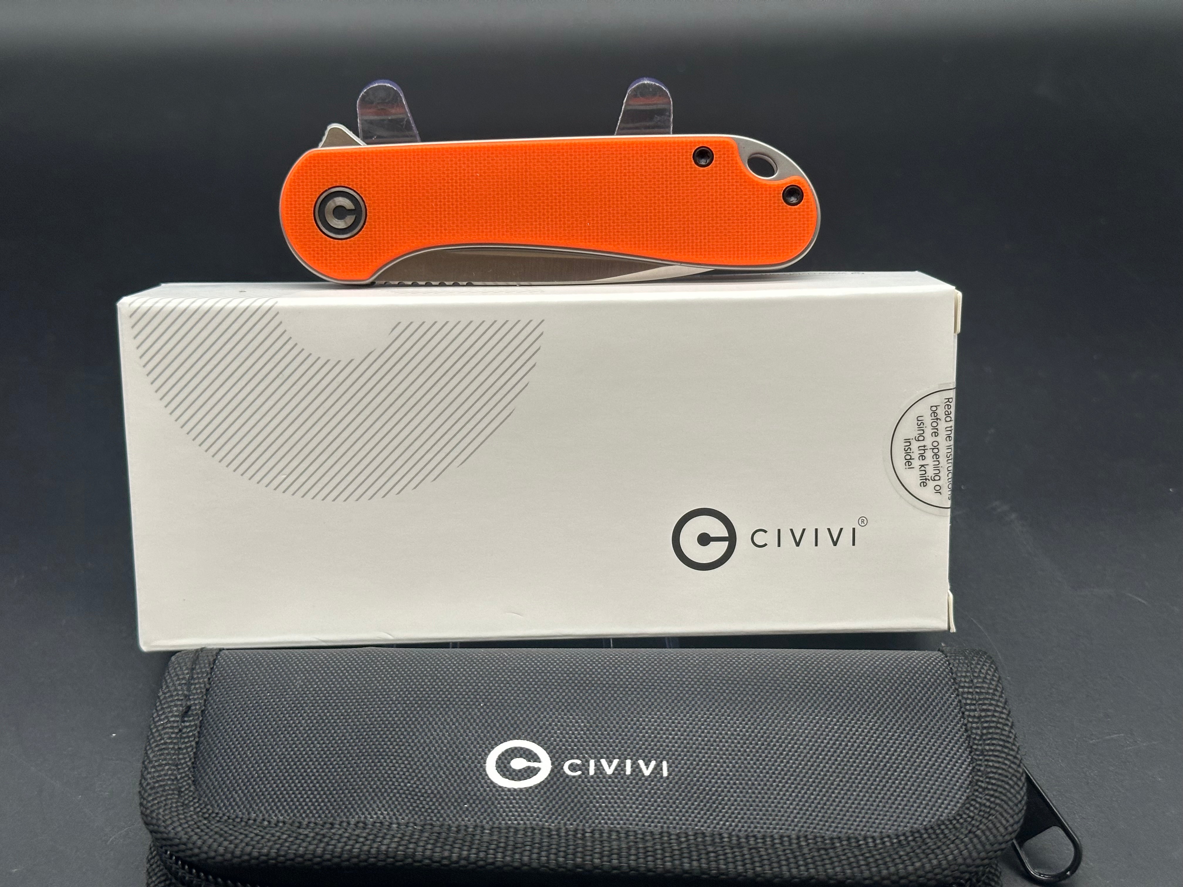 CIVIVI Elementum Liner Lock Folding Knife - Orange G10 Handle, 2.9