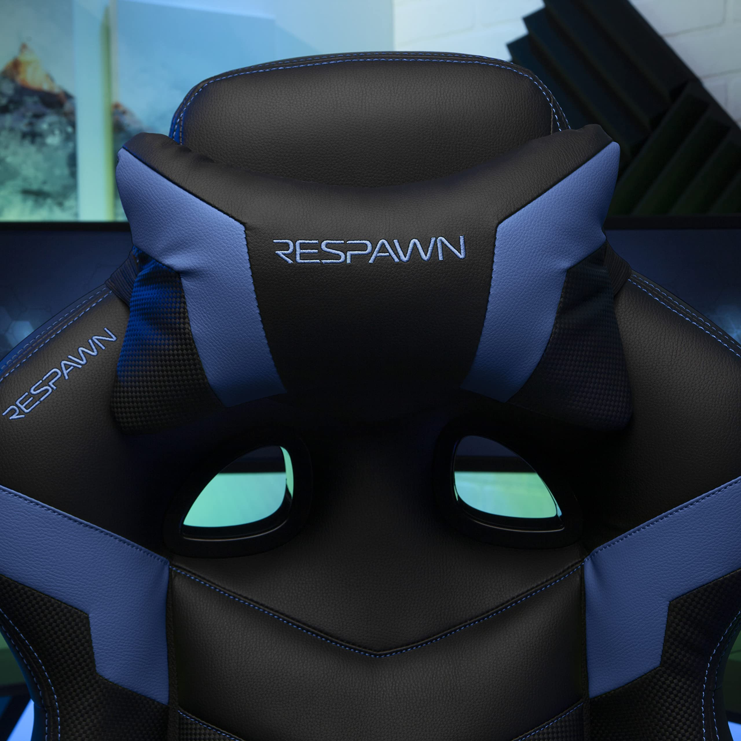 RESPAWN 110 Ergonomic Gaming Chair with Footrest - Racing Style High Back Office Chair with 360 Swivel, Adjustable Lumbar Support & Headrest Pillow - Perfect for PC Gaming, Home Office & Streaming Setup (2021 Blue)