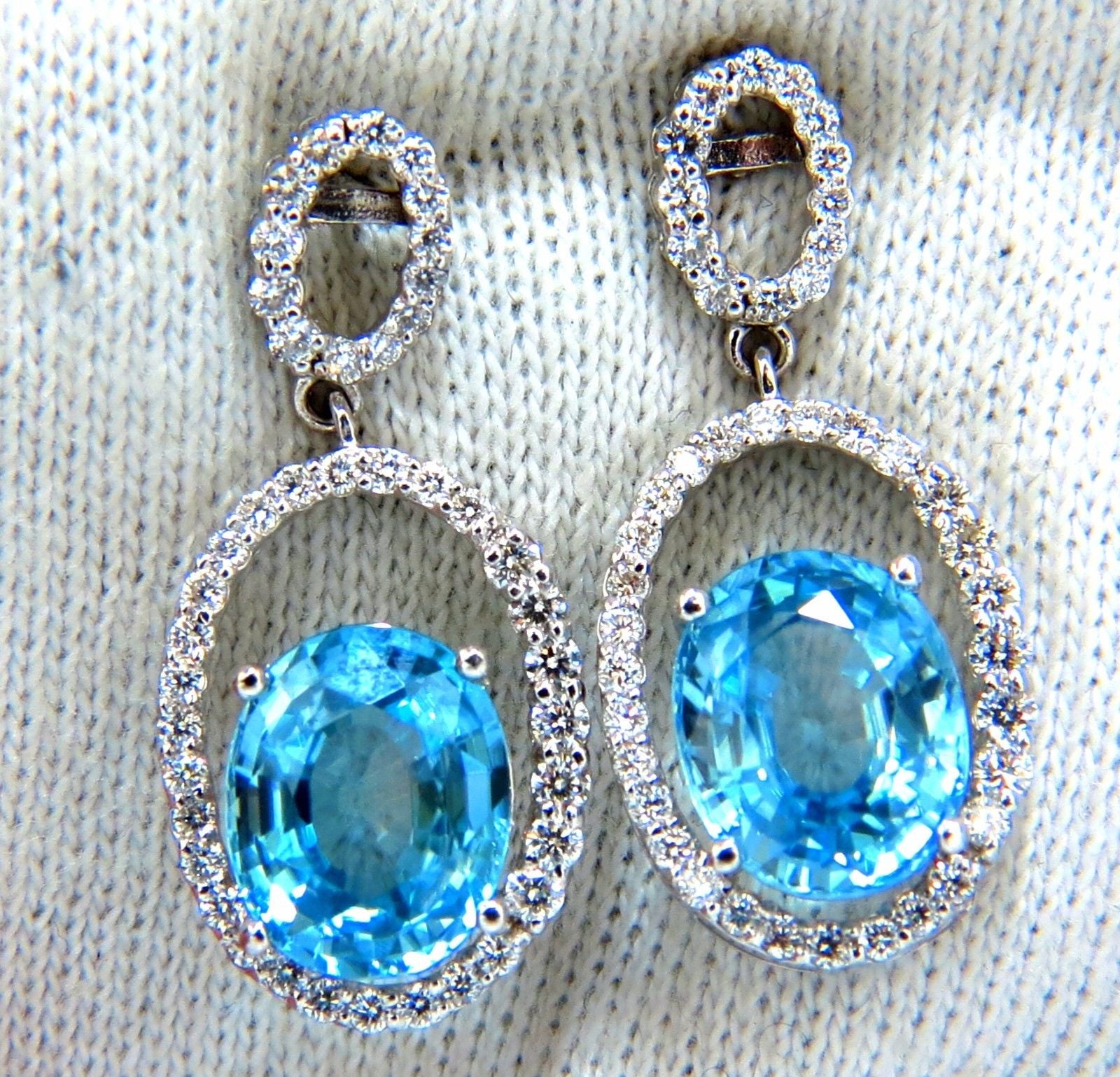 8.86ct Natural Vivid Indigo Blue Zircon Diamond Dangle Earrings in 14K Gold - Elegant Statement Jewelry for Weddings & Evening Events