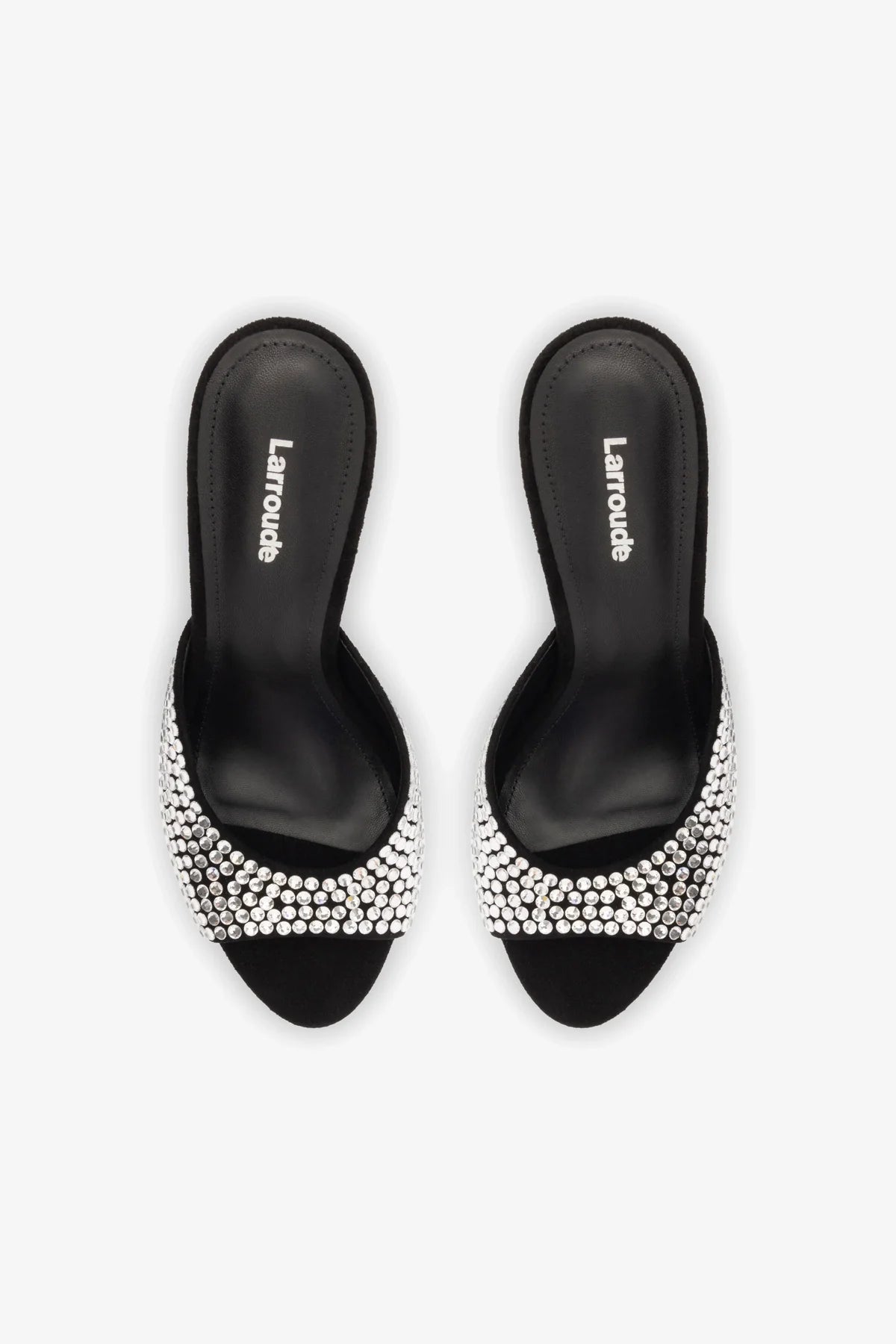 Black Suede Crystal Embellished Jasmine Hi Mule Sandals - Elegant Women's Dress Shoes for Weddings, Parties & Evening Events