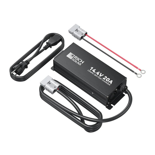 Rich Solar 12V 20A LiFePO4 Battery Charger - Waterproof & Fast Charging for RV, Marine, Solar Power Systems - Perfect for Off-Grid Living & Outdoor Adventures