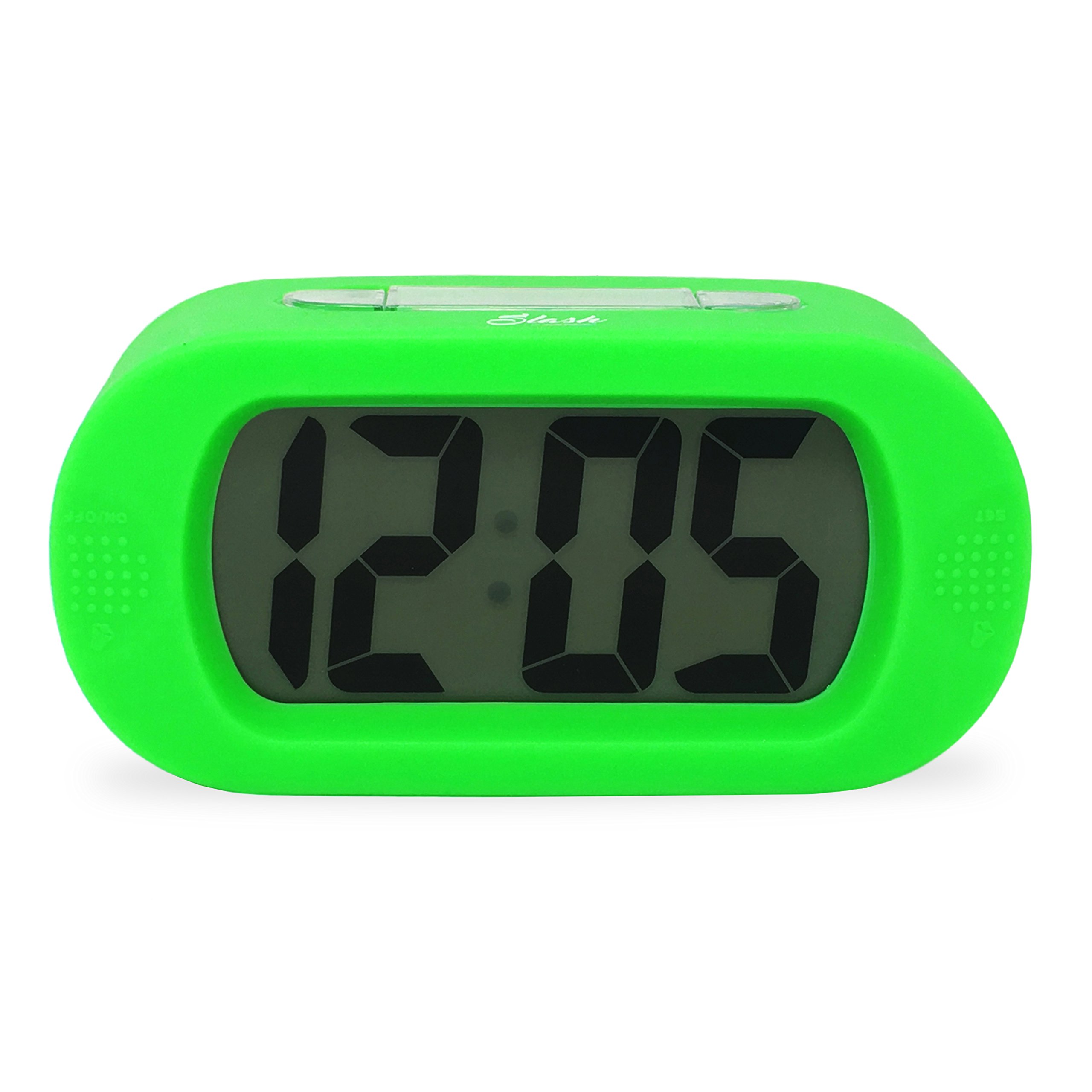 Easy Setting Digital Alarm Clock with Large LCD Screen, Bold Numbers & Snooze - Silent Battery Powered Bedside Clock with Night Light - Perfect for Bedroom, Office, Desk & Travel (Green, Model S10109)
