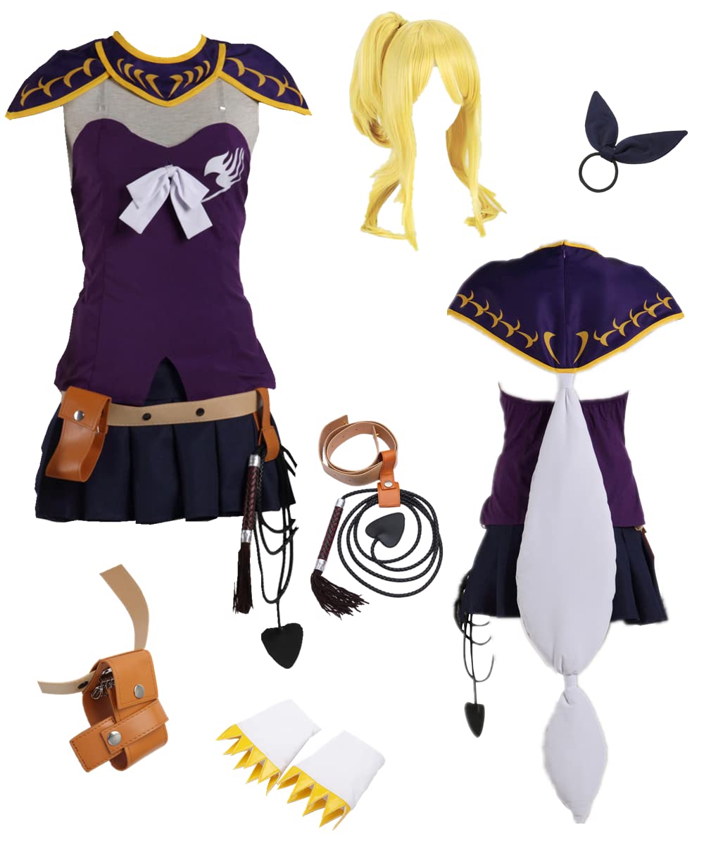 Anime Fairy Tail Lucy Heartfilia Cosplay Costume - Purple Braces Skirt Outfit for Women | Halloween Party, Comic Con, Cosplay Events & Anime Conventions
