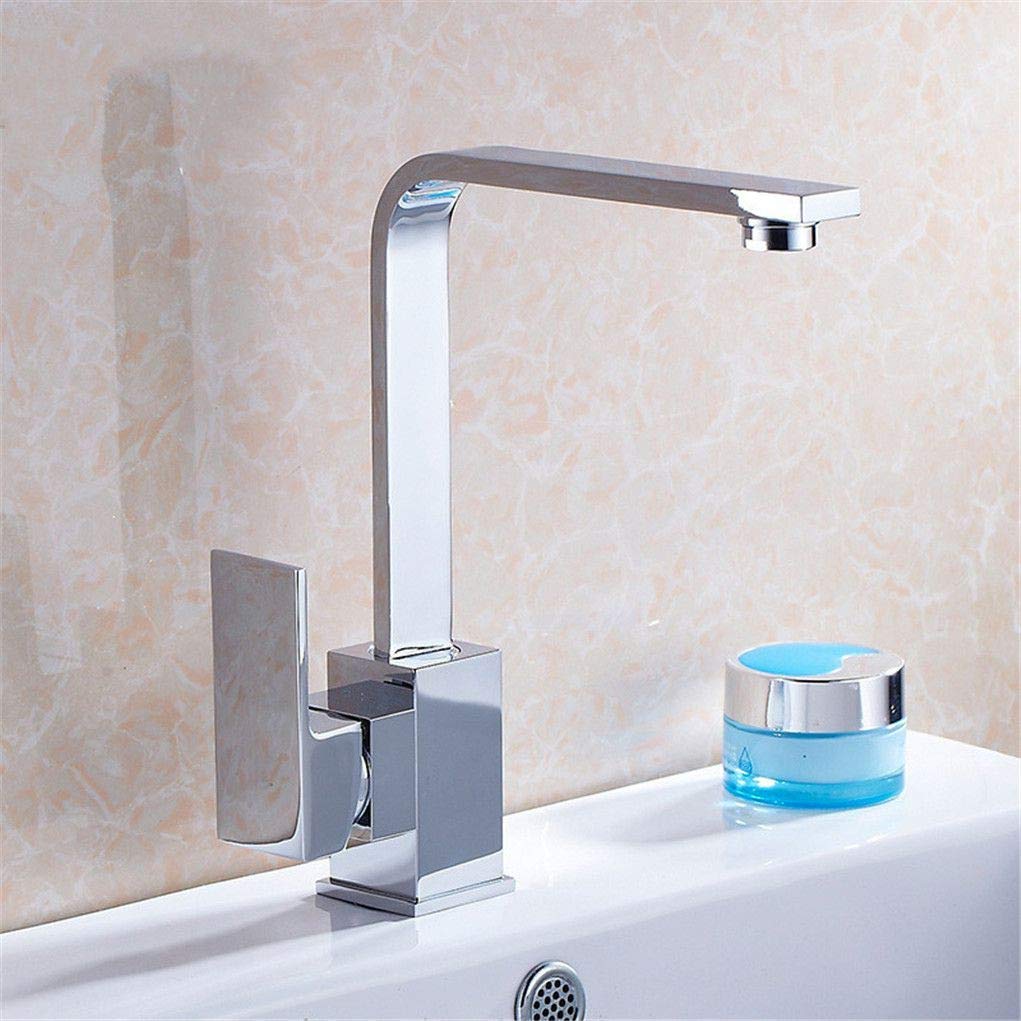 Copper Kitchen Faucet with Cold and Hot Water Mixer, Square Flat Tube, Rotating Water Outlet & Aerator - Perfect for Modern Sinks, Countertops, and Home Renovations