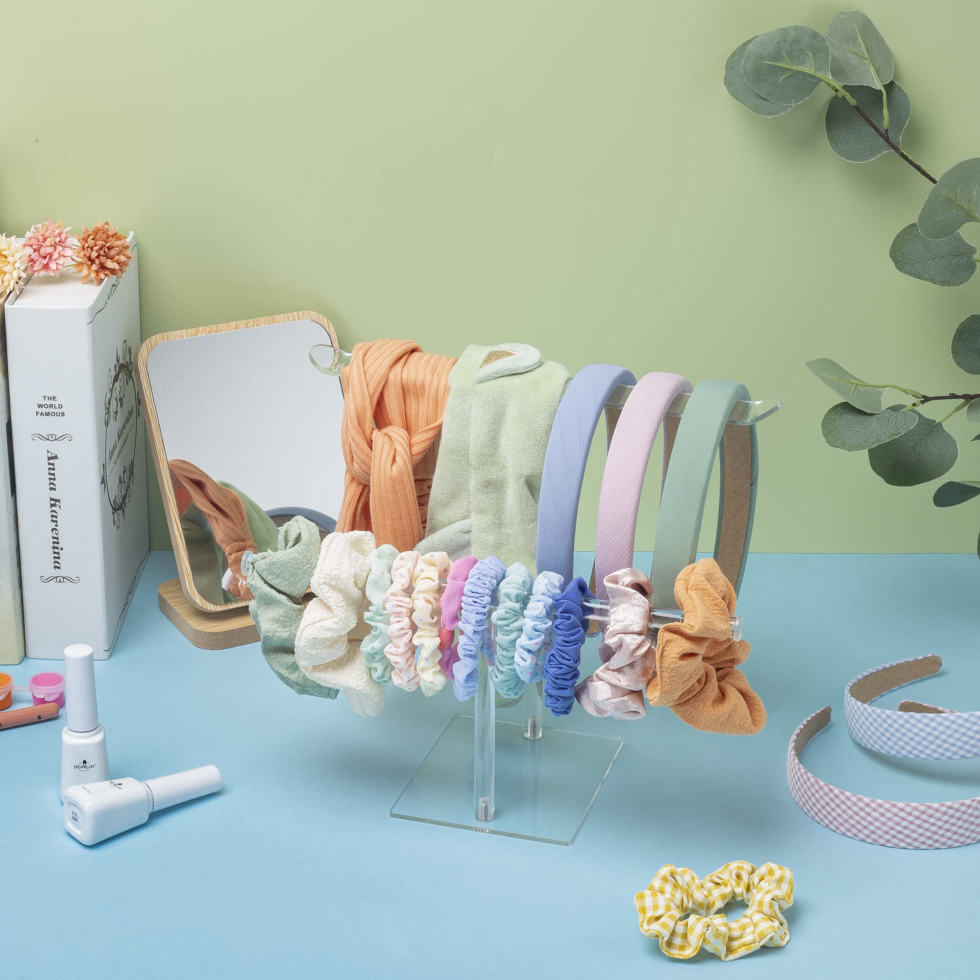 2-Tier Clear Acrylic Headband & Scrunchie Organizer - Hair Tie Storage Display Stand for Women & Baby Girls | Perfect for Bedroom, Bathroom & Travel Organization