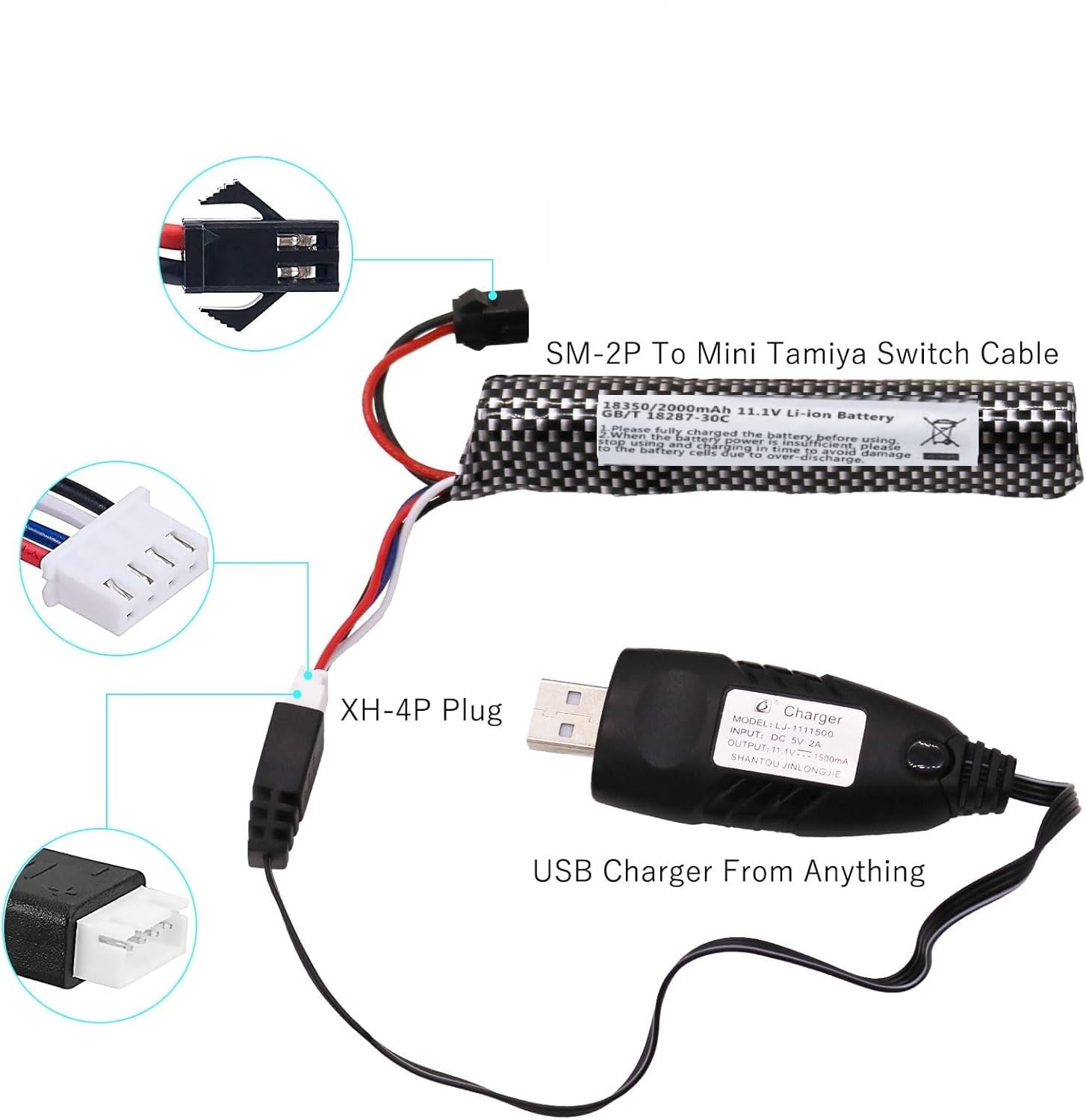 2 Pack 11.1V 2000mAh Lipo Battery for Gel Ball Blaster & Splat Orby Ball Gun - SM-2P Plug Charger Cable - Compatible with Orby Gun, RC Car, Boat & Foam Flying Toys - Perfect for Outdoor Games, Airsoft Battles & RC Hobbies (Ages 14+)