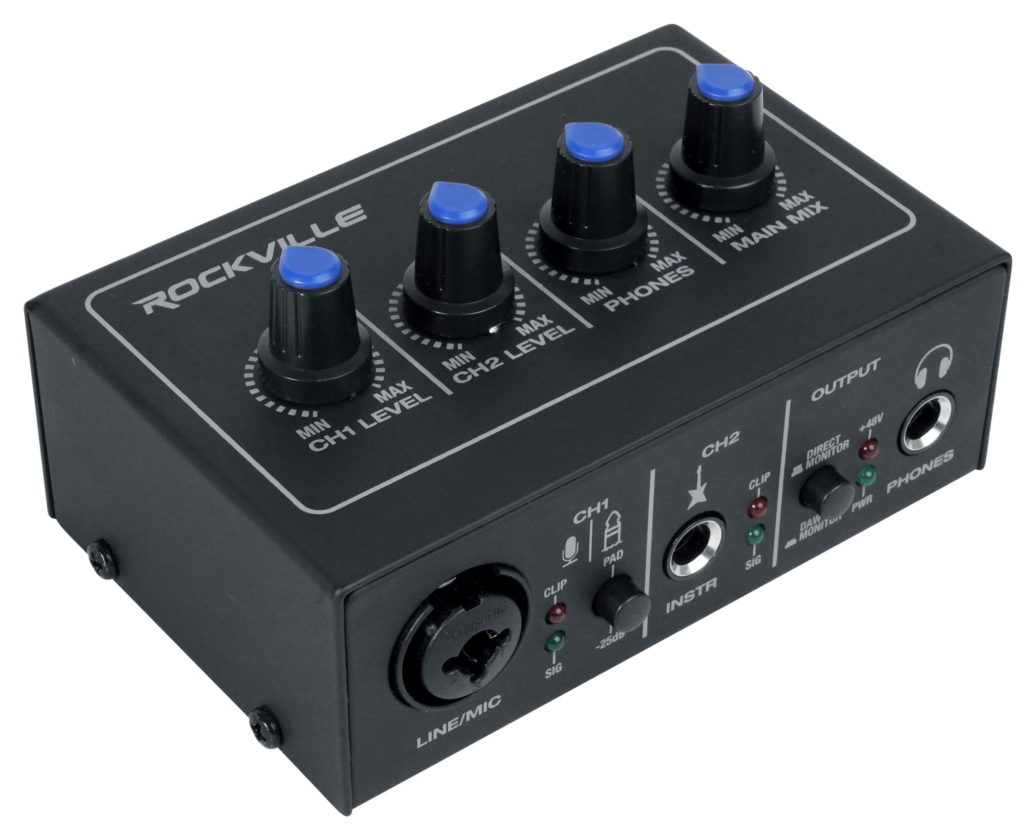 Rockville ROCK-U MINI 2x2 USB Audio Interface 24-Bit/192kHz with RCM PRO Condenser Mic & PRO-M50 Headphones - Perfect for Home Studio Recording, Podcasting & Music Production