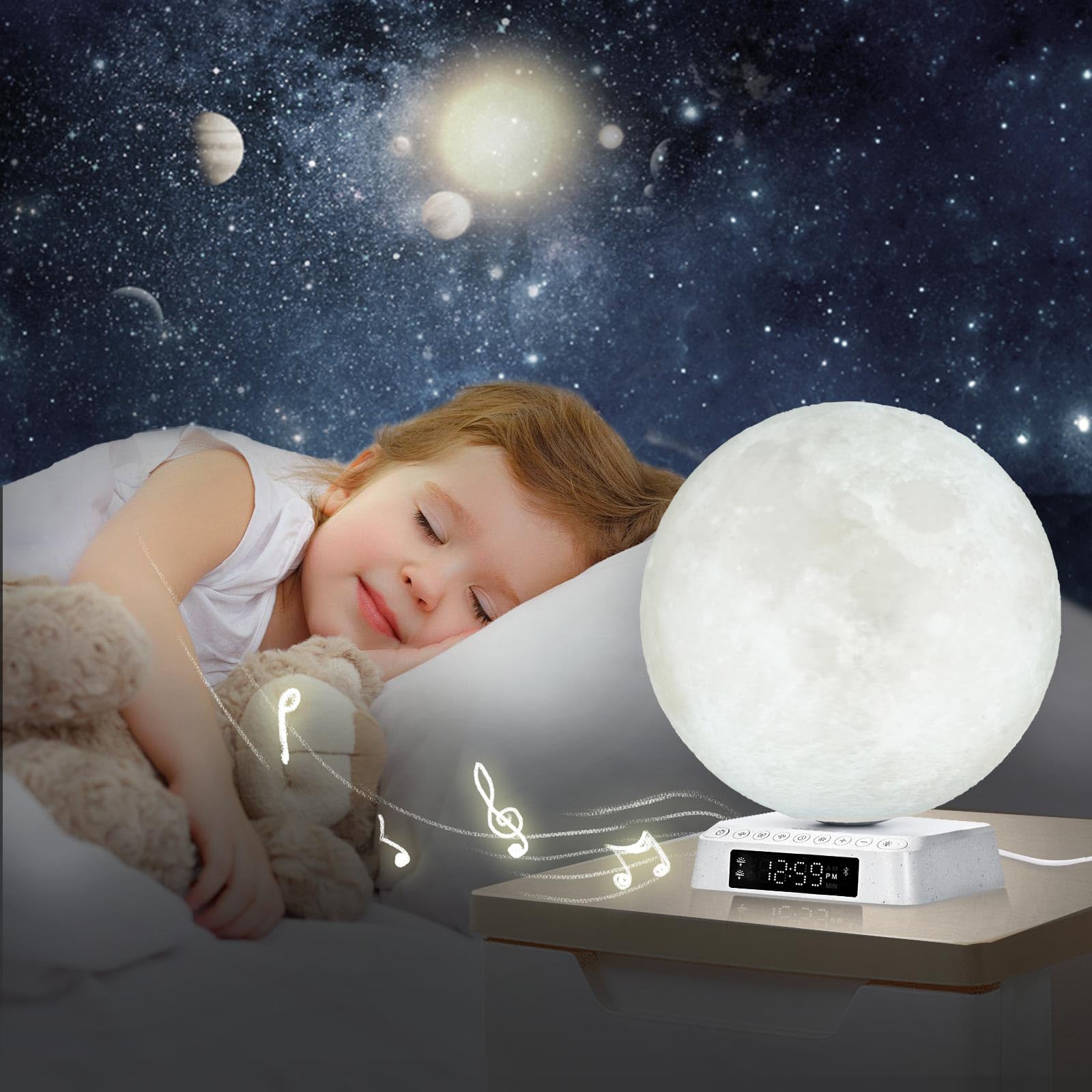 Sunrise Alarm Clock & Moon Lamp - 3 Color Adjustable Light Therapy Lamp with White Noise, UV-Free Wake Up Light for Bedroom, Office, Living Room - Perfect for Relaxation, Reading & Mood Enhancement