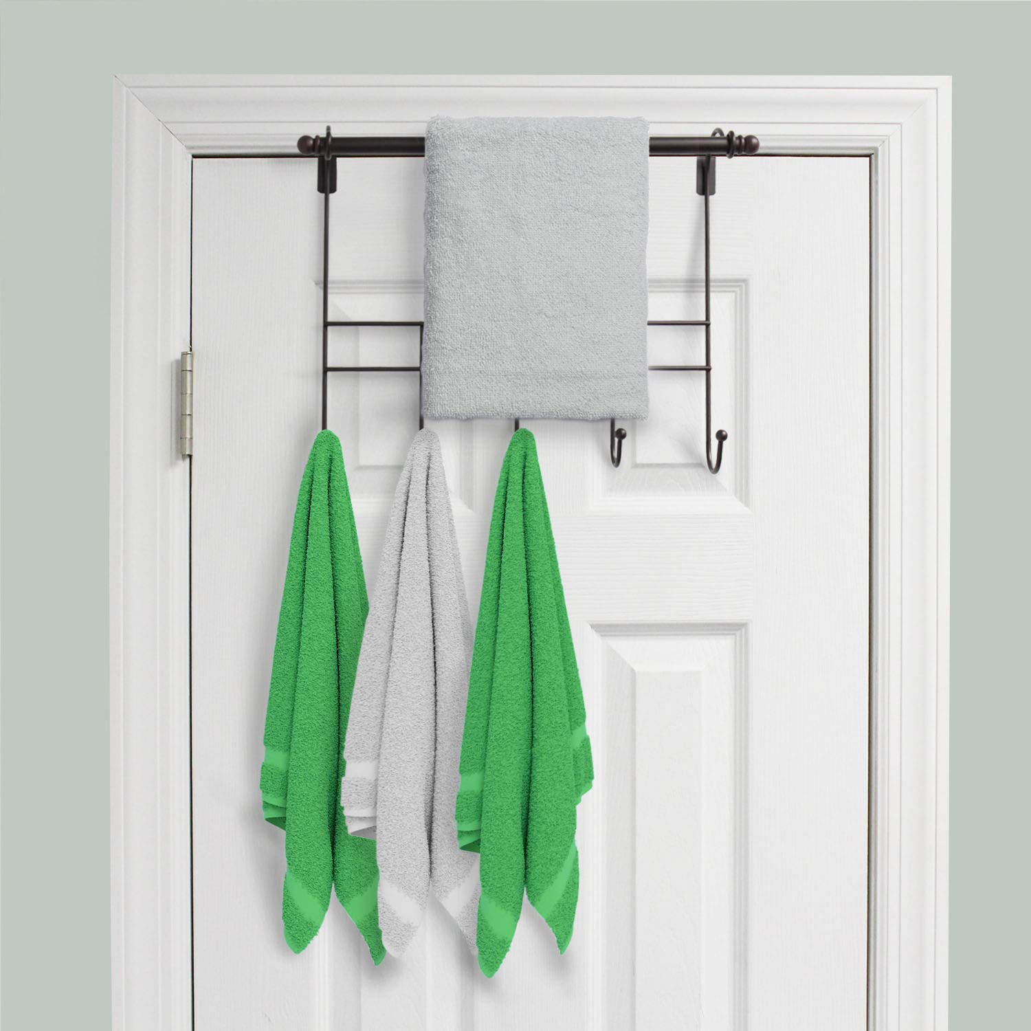 Blue Donut Over The Door Towel Rack with 5 Hooks - Bronze Bathroom Towel Holder for Kitchen, Bedroom & Laundry Room Organization