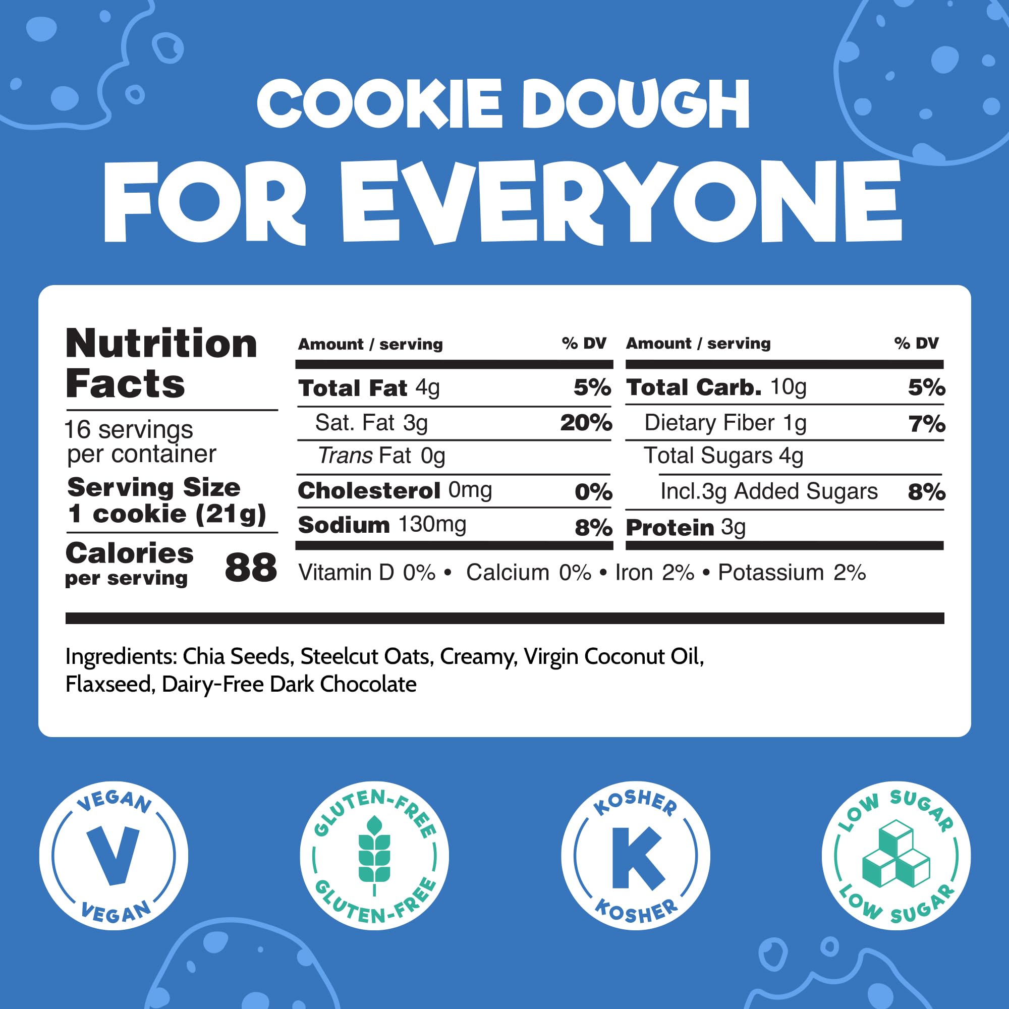 Doich Chocolate Chip Cookie Dough (3-Pack) - High Protein, Low Sugar, Gluten Free, Vegan & Kosher Healthy Cookies - Perfect for Snacking, Dessert, and On-the-Go Energy Boost