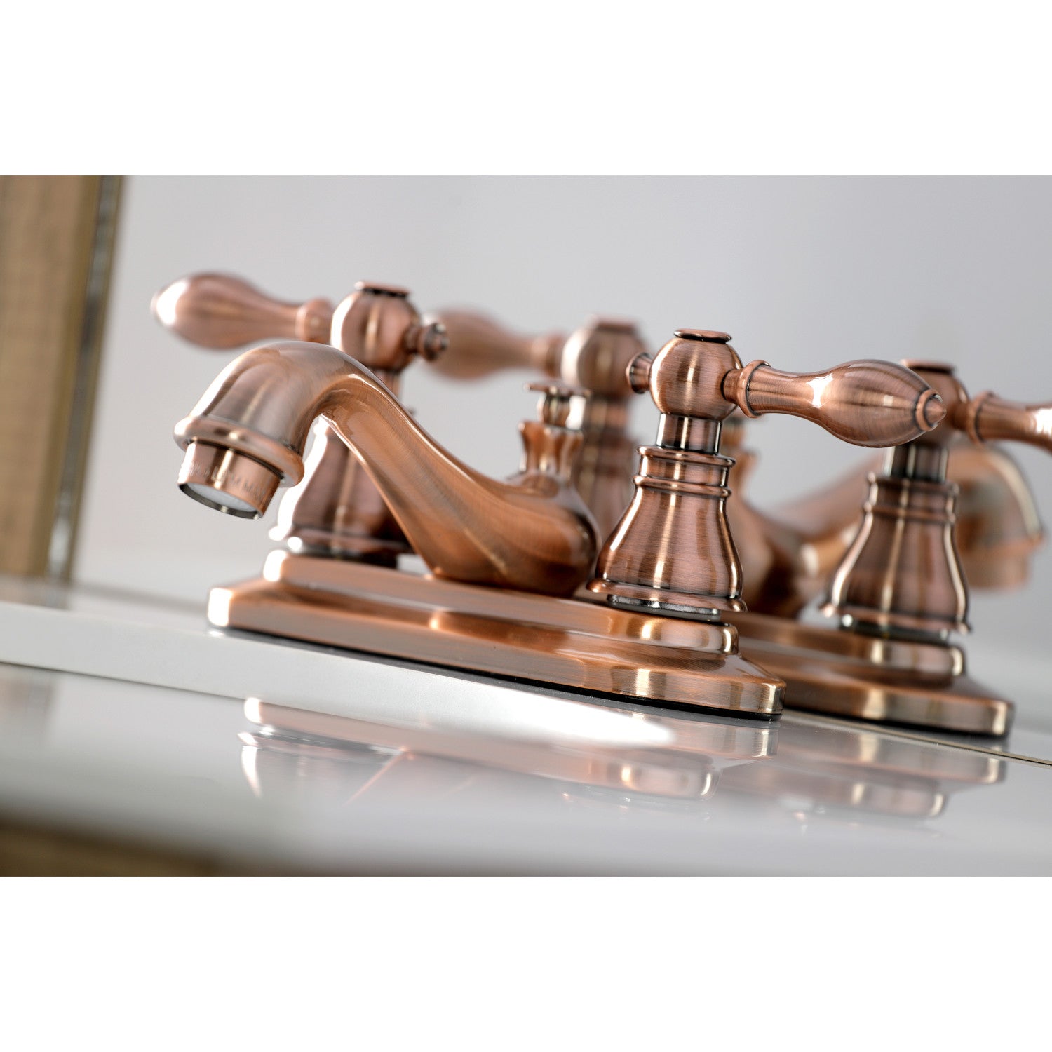 KB606ACL Double Handle 3-Hole Deck Mount 4-Inch Centerset Bathroom Faucet with Pop-Up Drain in Antique Copper - Classic American Style for Bathroom Vanity Sink Upgrade