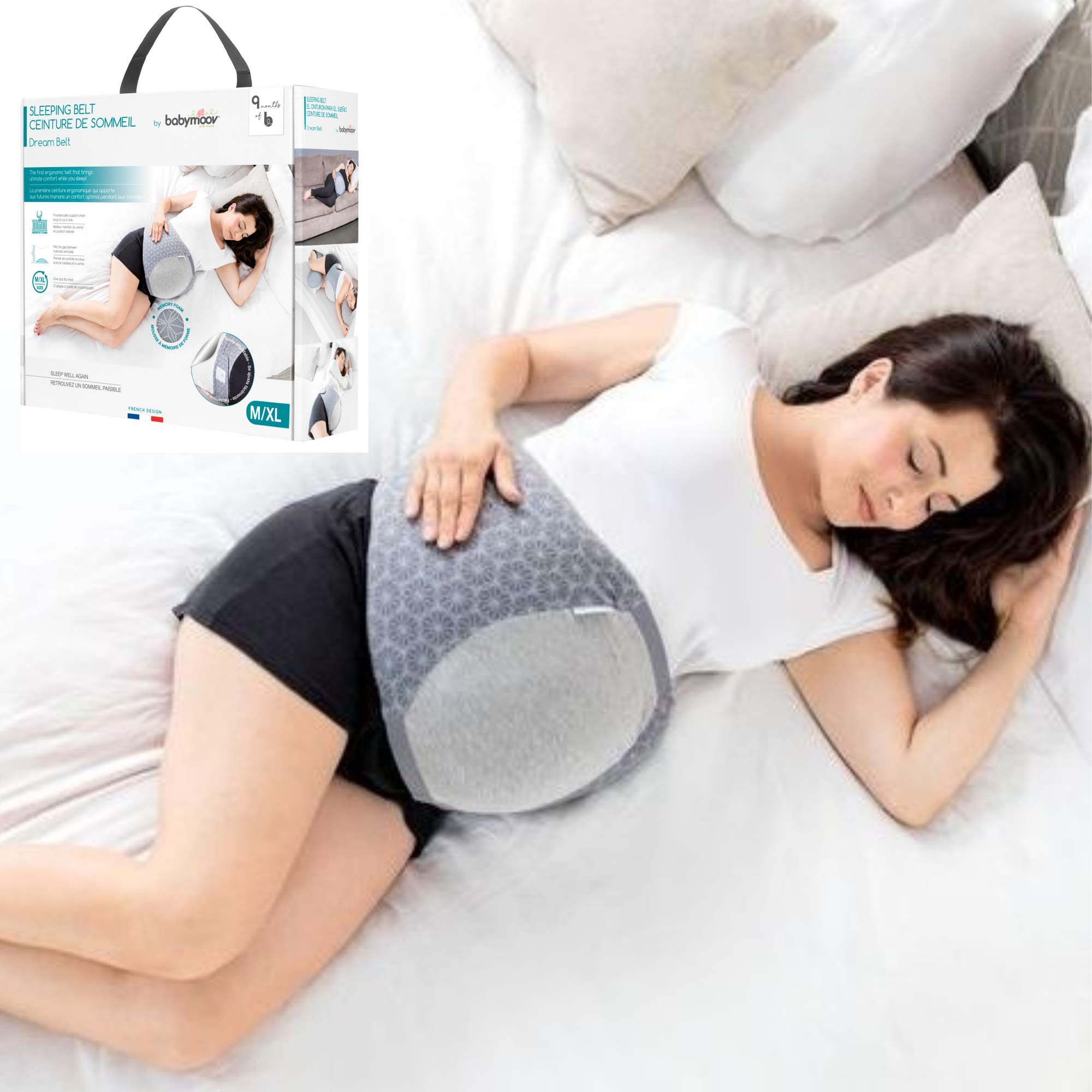 Babymoov Dream Belt Pregnancy Sleep Aid - Maternity Support Belt & Comfort Wedge for Pregnant Women (Large/X-Large, Grey) - Perfect for Nighttime Comfort & Back Pain Relief