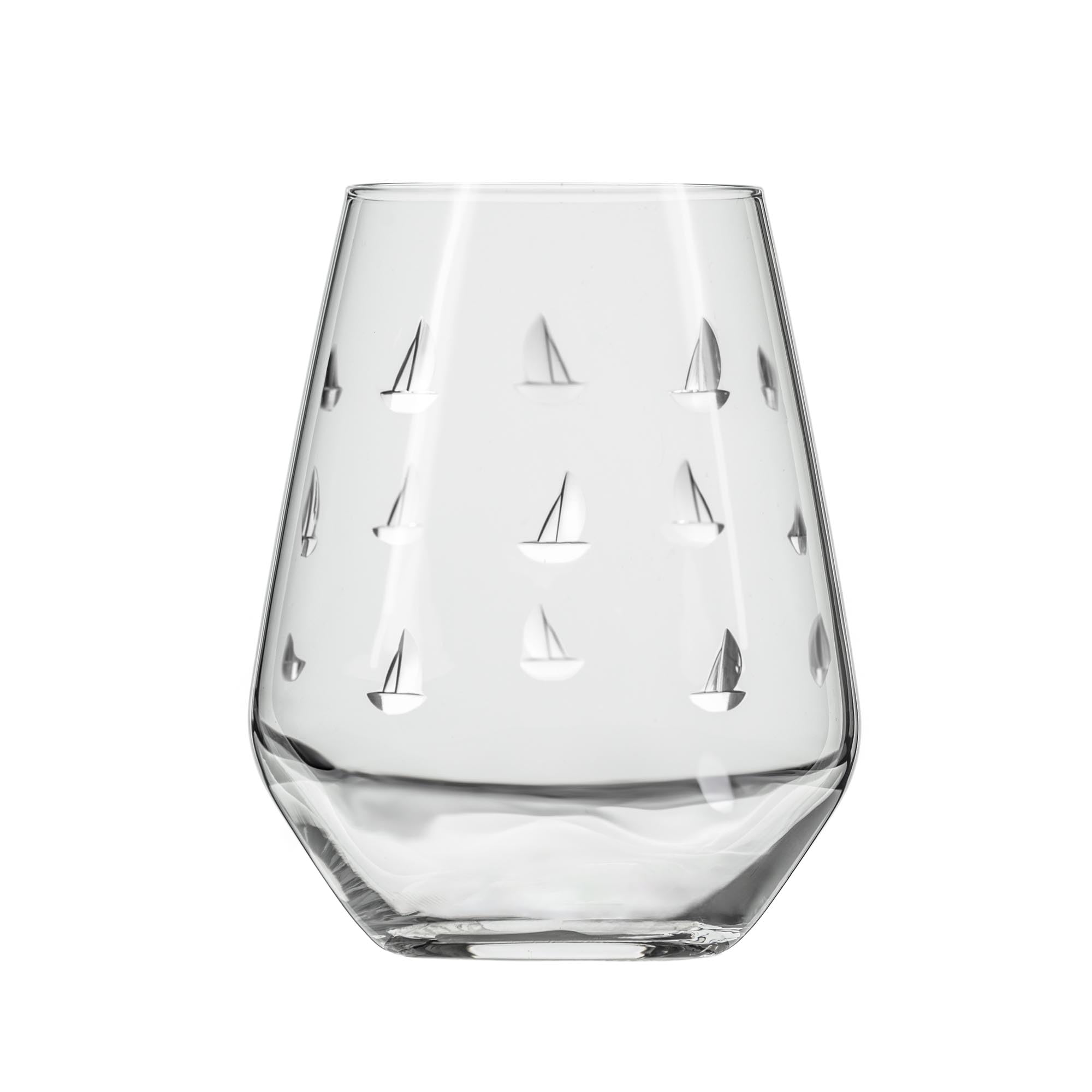 Premium Rolf Glass Stemless Wine Tumbler Set of 4 - 18oz Lead-Free Crystal Glasses with Elegant Etching | Handcrafted in USA | Perfect for Parties, Weddings & Home Entertaining