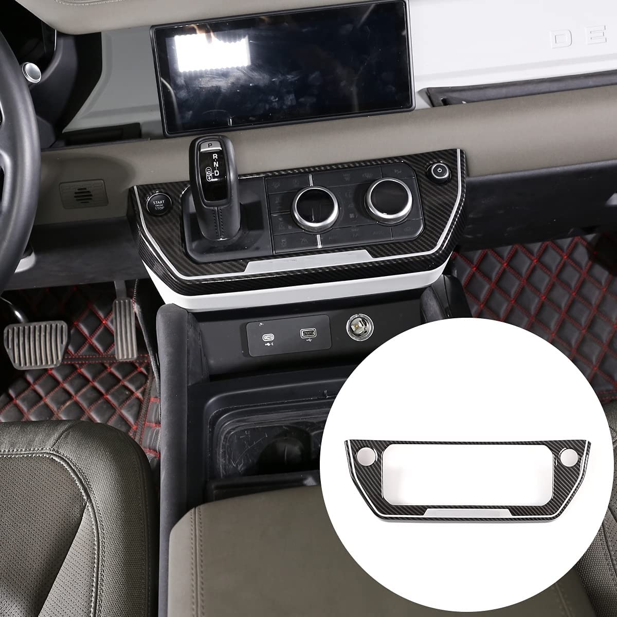 ABS Center Control AC Mode Button Frame for Land Rover Defender 110 2020 - Carbon Fiber & Silver Side Trim - Premium Car Interior Upgrade for Off-Road Adventures & Daily Driving