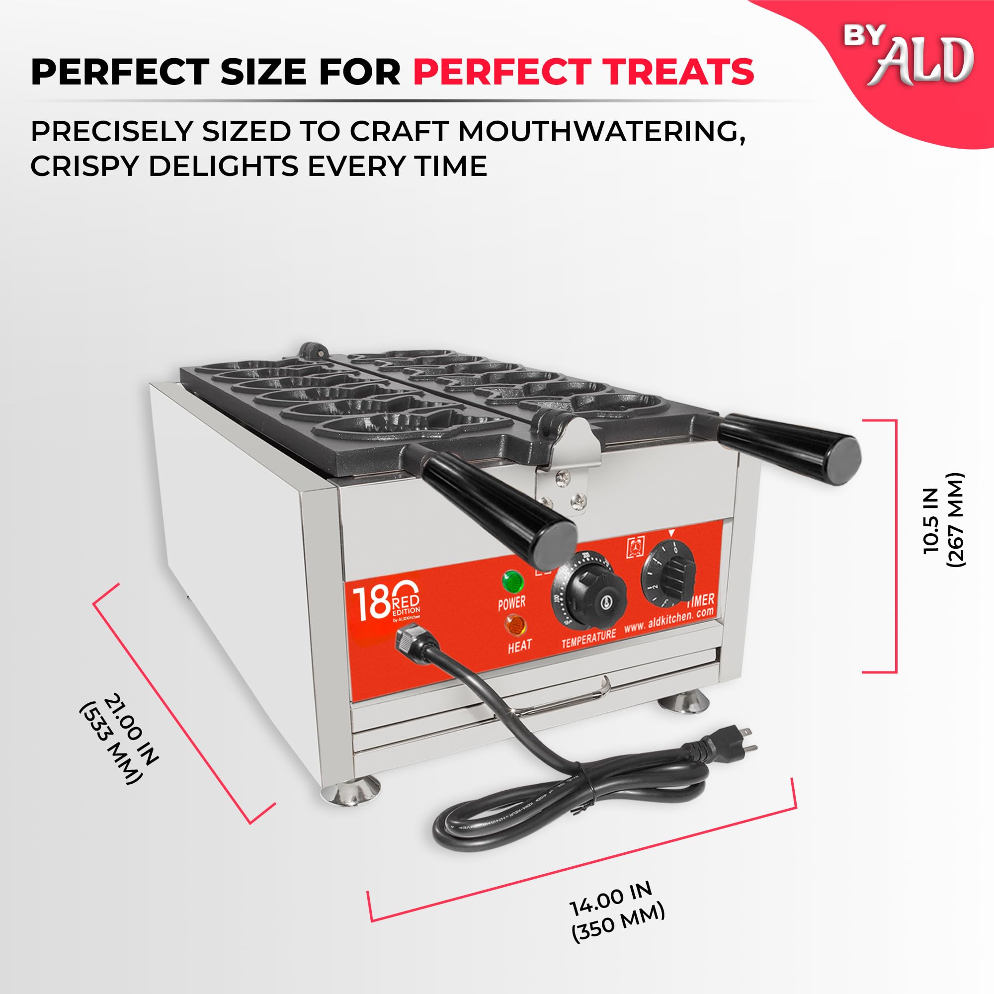 ALDKitchen Commercial Taiyaki Fish Waffle Maker - Nonstick Baking Iron for 6 Fish-Shaped Pancakes - 110V Electric Waffle Machine for Home, Cafes & Street Food Business