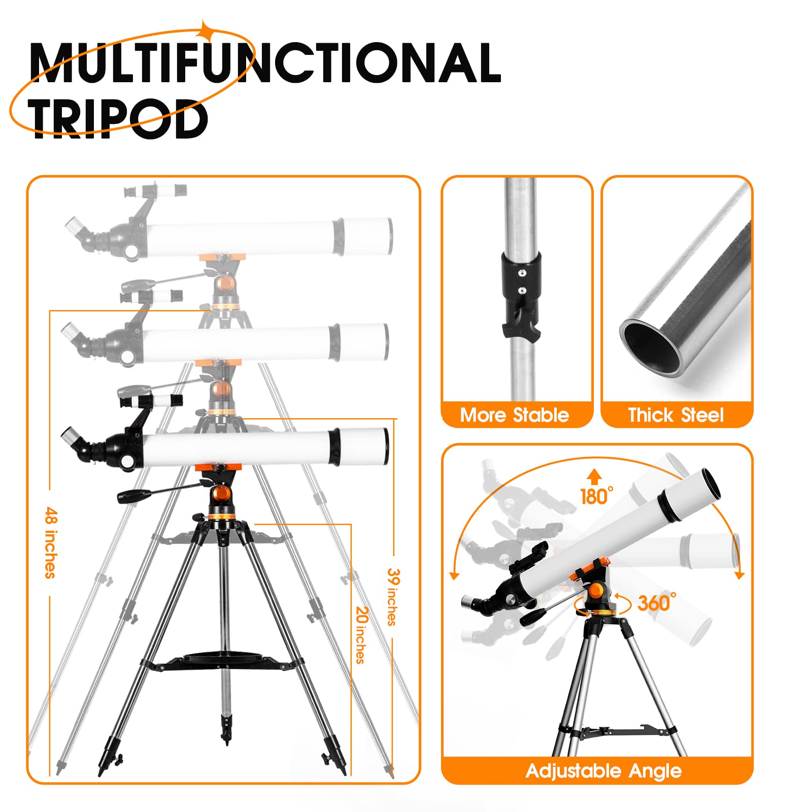 70mm Aperture 700mm Refractor Telescope for Adults & Beginners - Portable Astronomy Telescope for Moon Viewing, Planet Observation & Stargazing with Tripod, Phone Adapter & Carrying Bag - Perfect for Backyard Astronomy, Camping & Outdoor Adventures