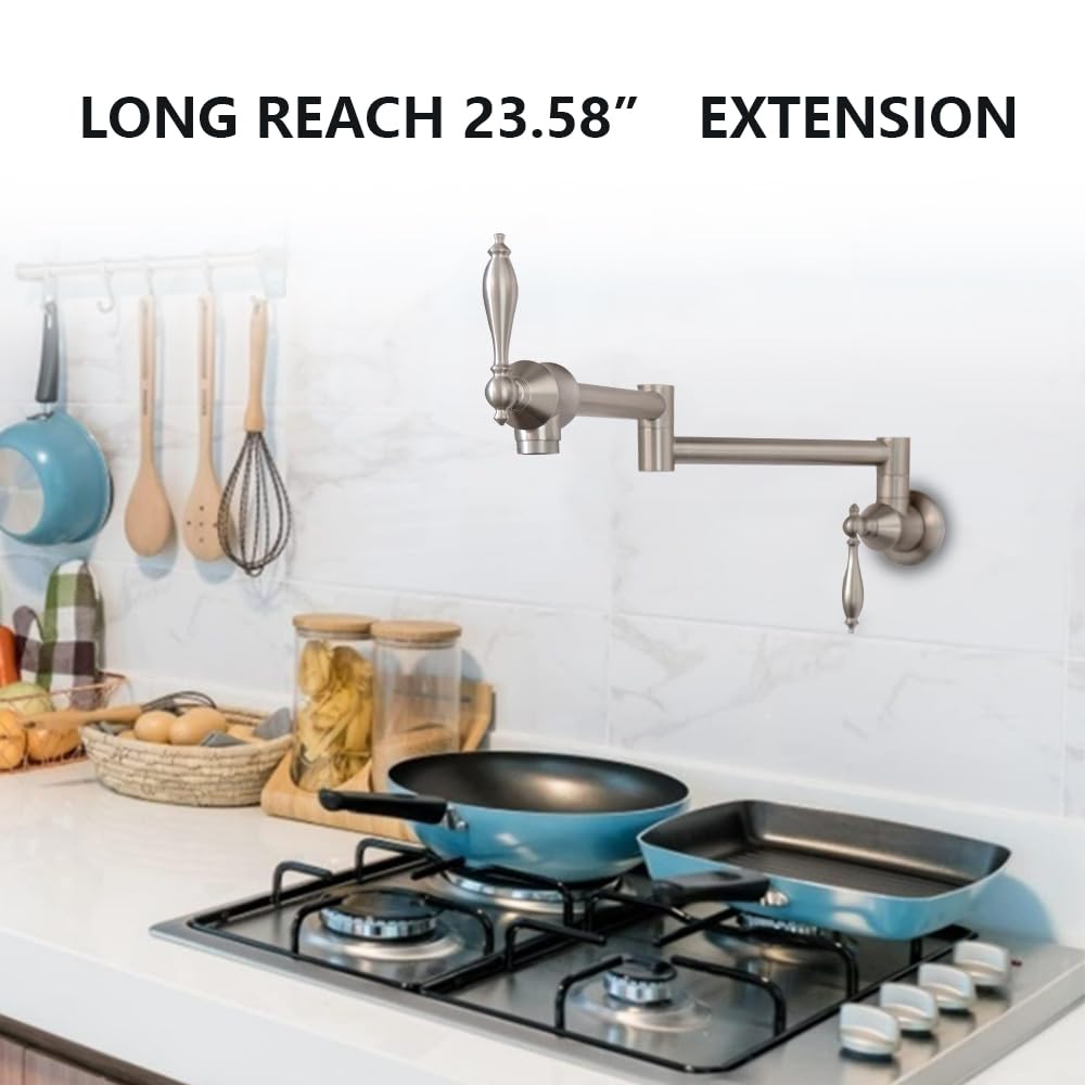 Brushed Nickel Pot Filler Faucet - Swing Arm for Kitchen Sink