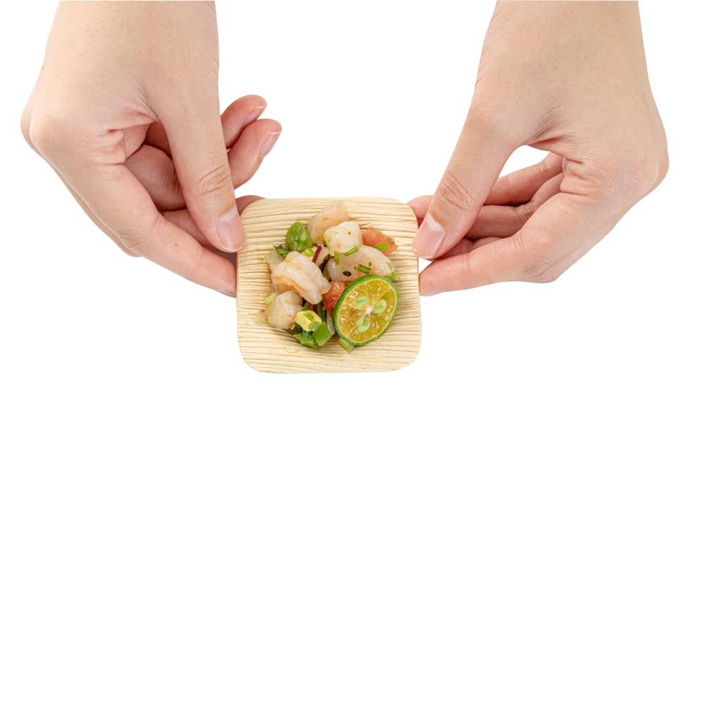 Restaurantware Indo 2.4 Inch Square Palm Bowls - 100 Pack Microwave Safe & Freezer Friendly Sustainable Areca Leaf Bowls for Hot & Cold Foods | Eco-Friendly Disposable Bowls for Parties, Catering & Outdoor Dining