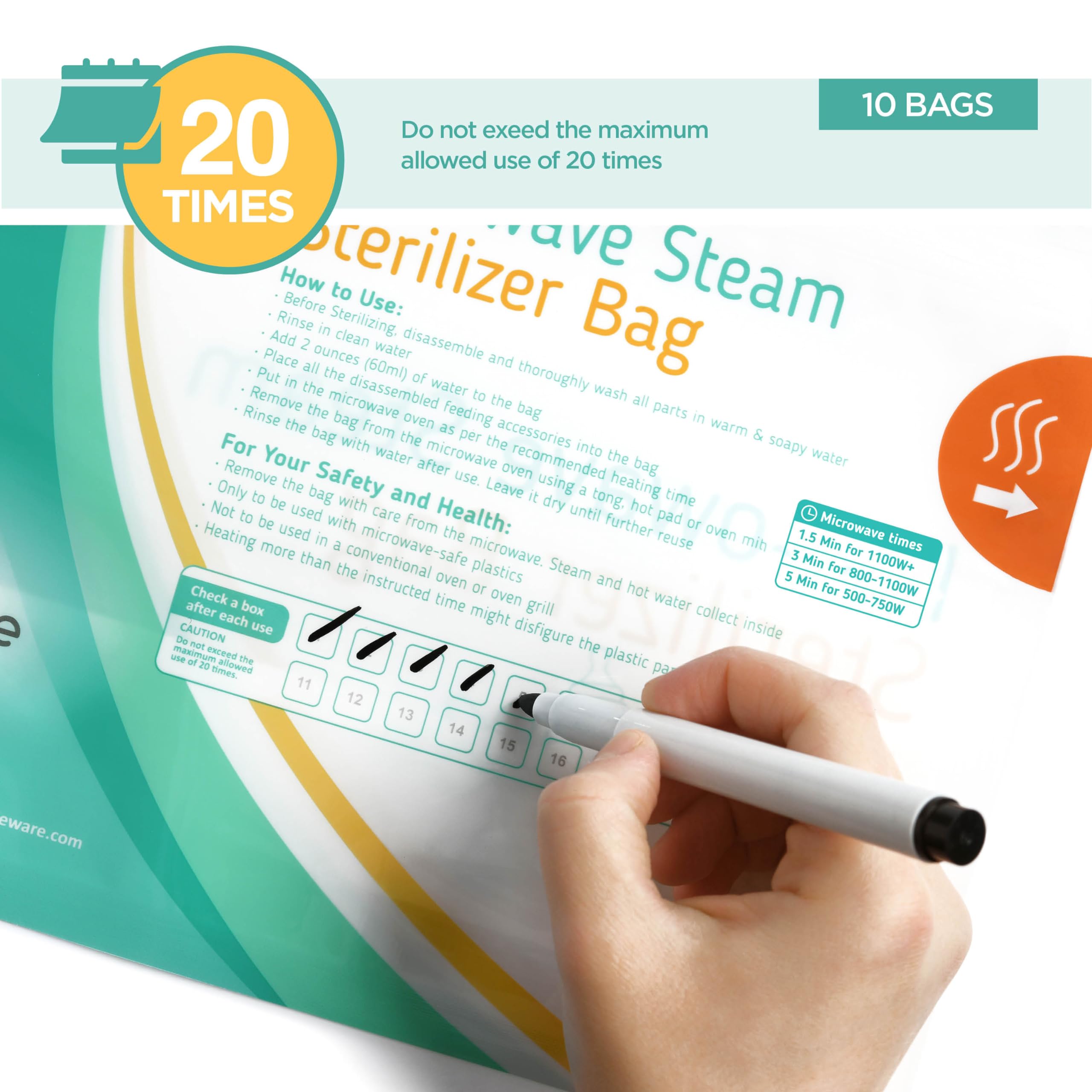 10-Pack Microwave Sterilizer Bags for Baby Bottles, Pacifiers & Breast Pump Parts - Portable Travel Sanitizer for Infant Feeding Accessories | Quick & Easy Sterilization at Home, Daycare or On-The-Go