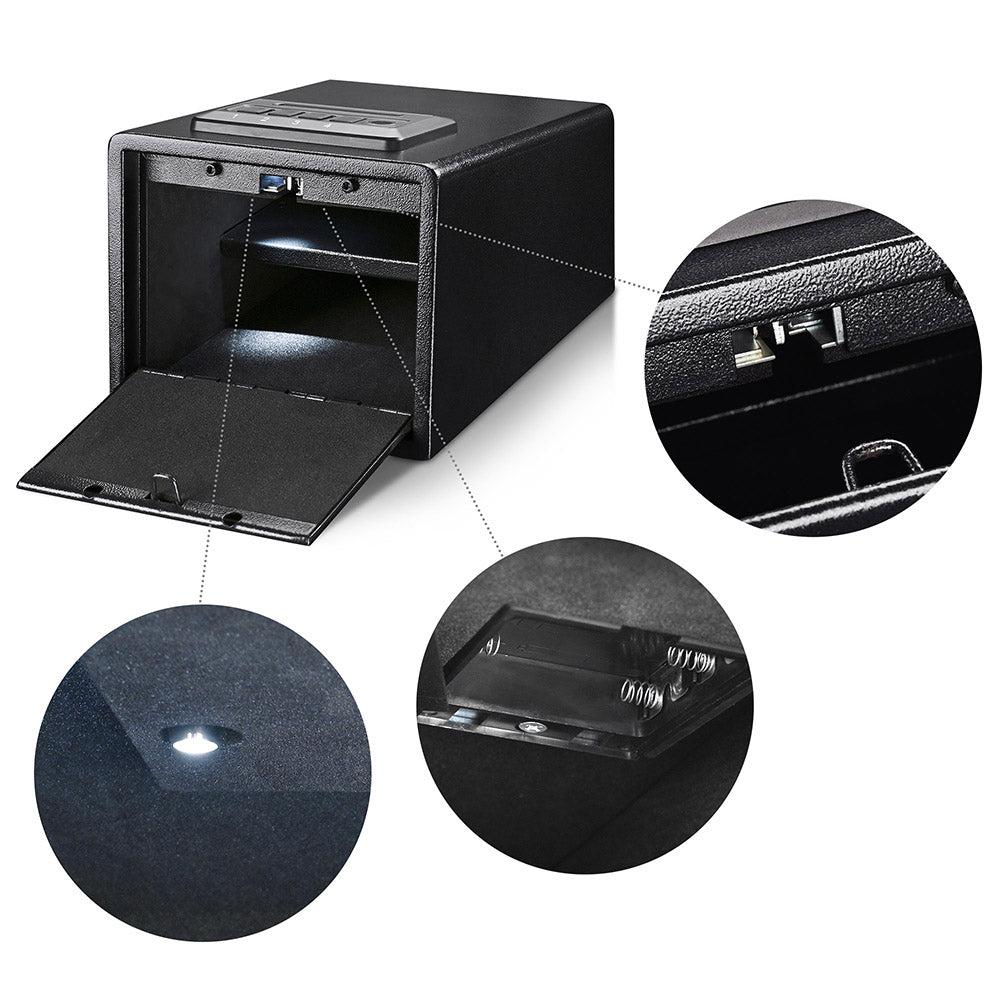 TheLAShop Biometric Digital Gun Safe - Fingerprint & Keypad Pistol Drawer Lock Box for Home & Office Security | Quick Access Handgun Storage for Bedside, Car, Travel Protection