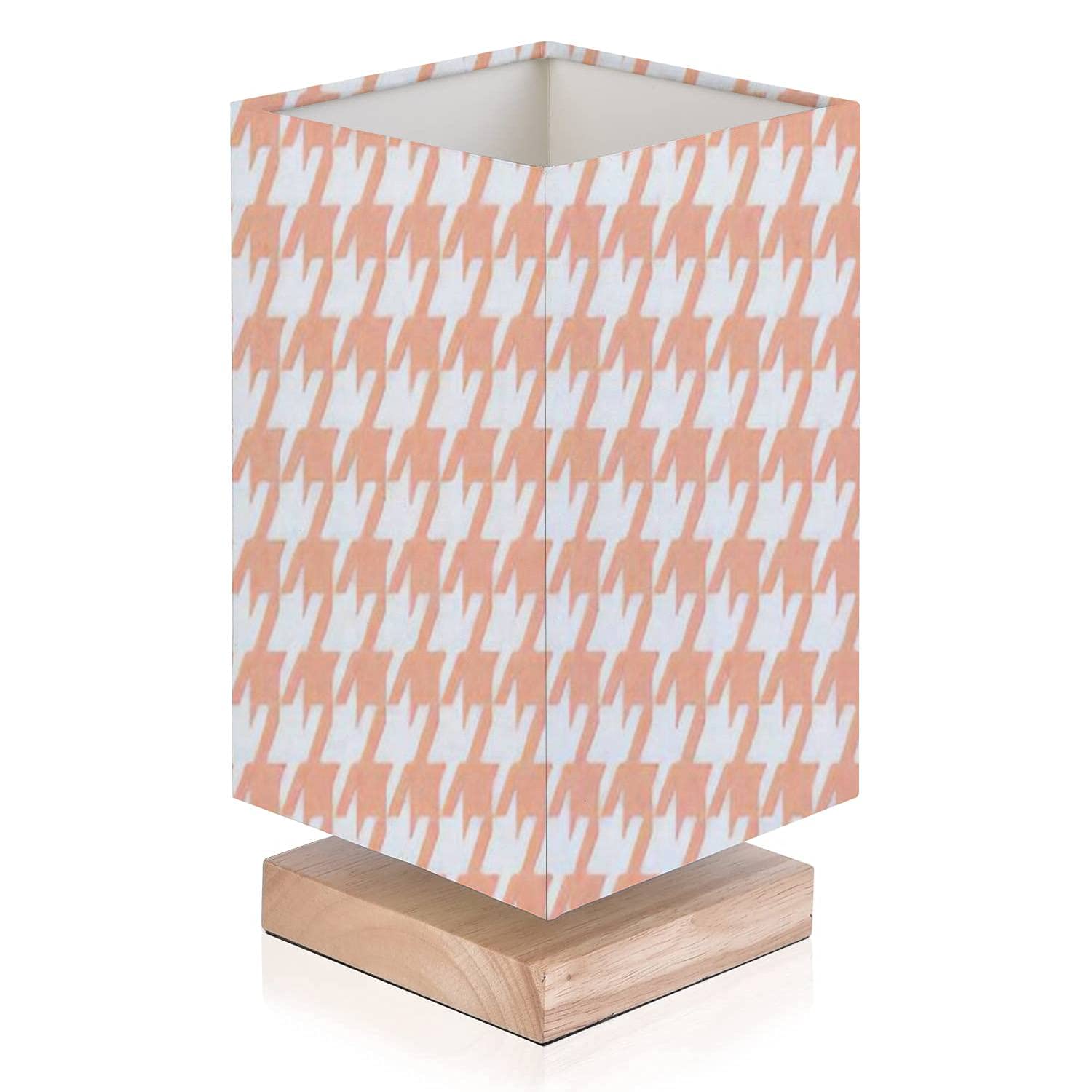 Modern Geometric Pattern Bedside Lamp with Solid Wood Base & Flaxen Fabric Shade - Small Table Desk Lamp for Bedroom, Living Room, Nightstand - Perfect Gift for Home Decor & Cozy Reading Nook Lighting