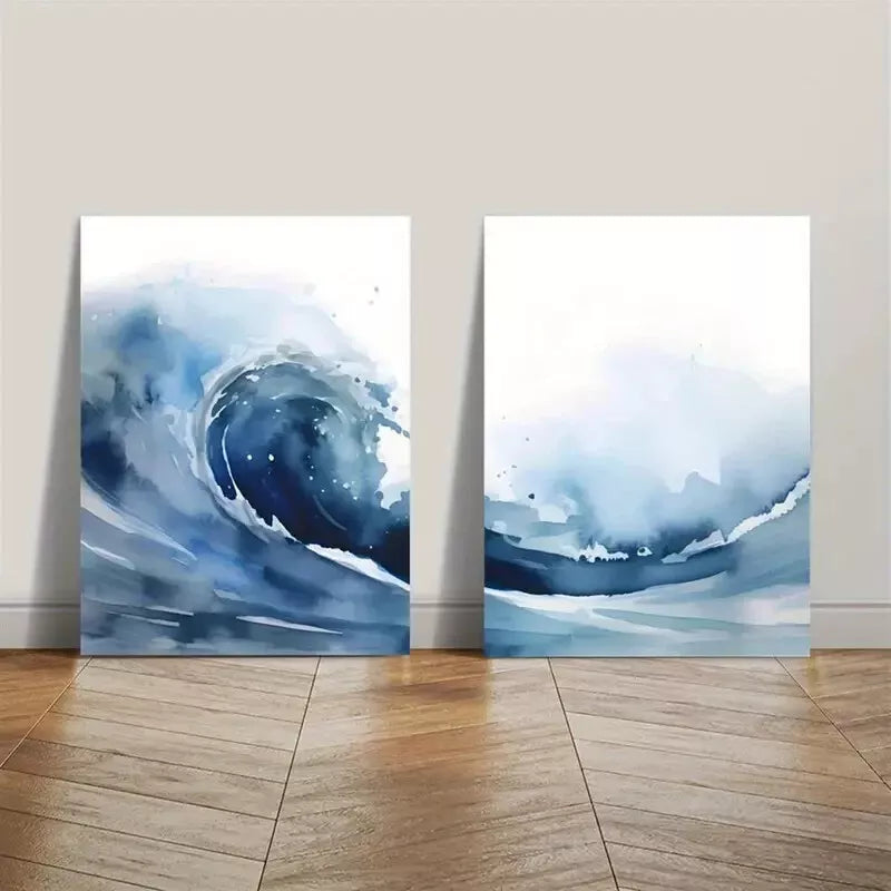 2Pcs Blue Ocean Watercolor Art Canvas Framed 50x75cm - High Quality Print 100% Australian Made Wall Decor - Ready to Hang - Perfect for Living Room, Bedroom & Office Decor