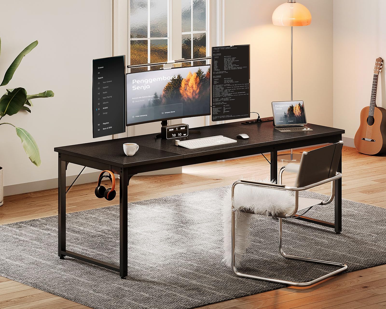Coleshome 71 Inch Large Computer Desk with USB Ports - Sturdy Office Desk & Study Table for Home, Gaming, Workstation | Black Modern Writing Desk for Students & Professionals