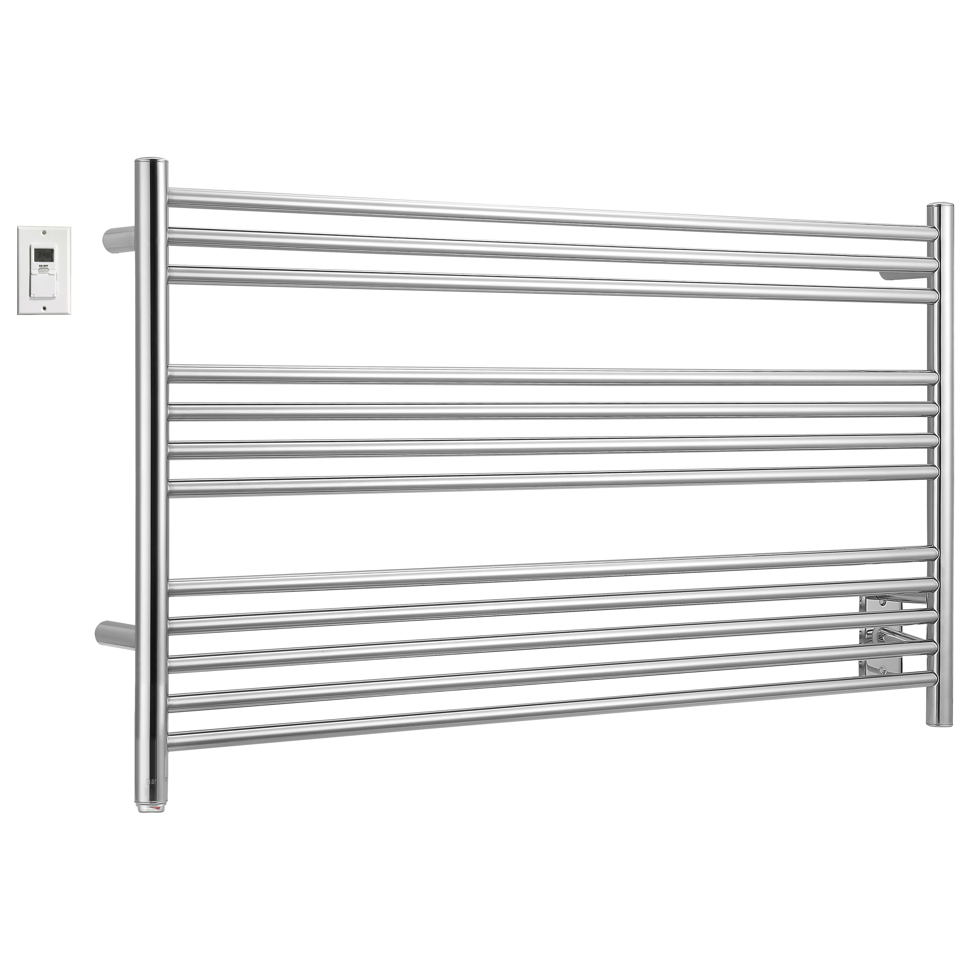Ancona Amplia Dual 12 Bar Hardwired & Plug-in Chrome Towel Warmer with Digital Timer - Perfect for Bathroom, Spa, and Luxury Home Heating