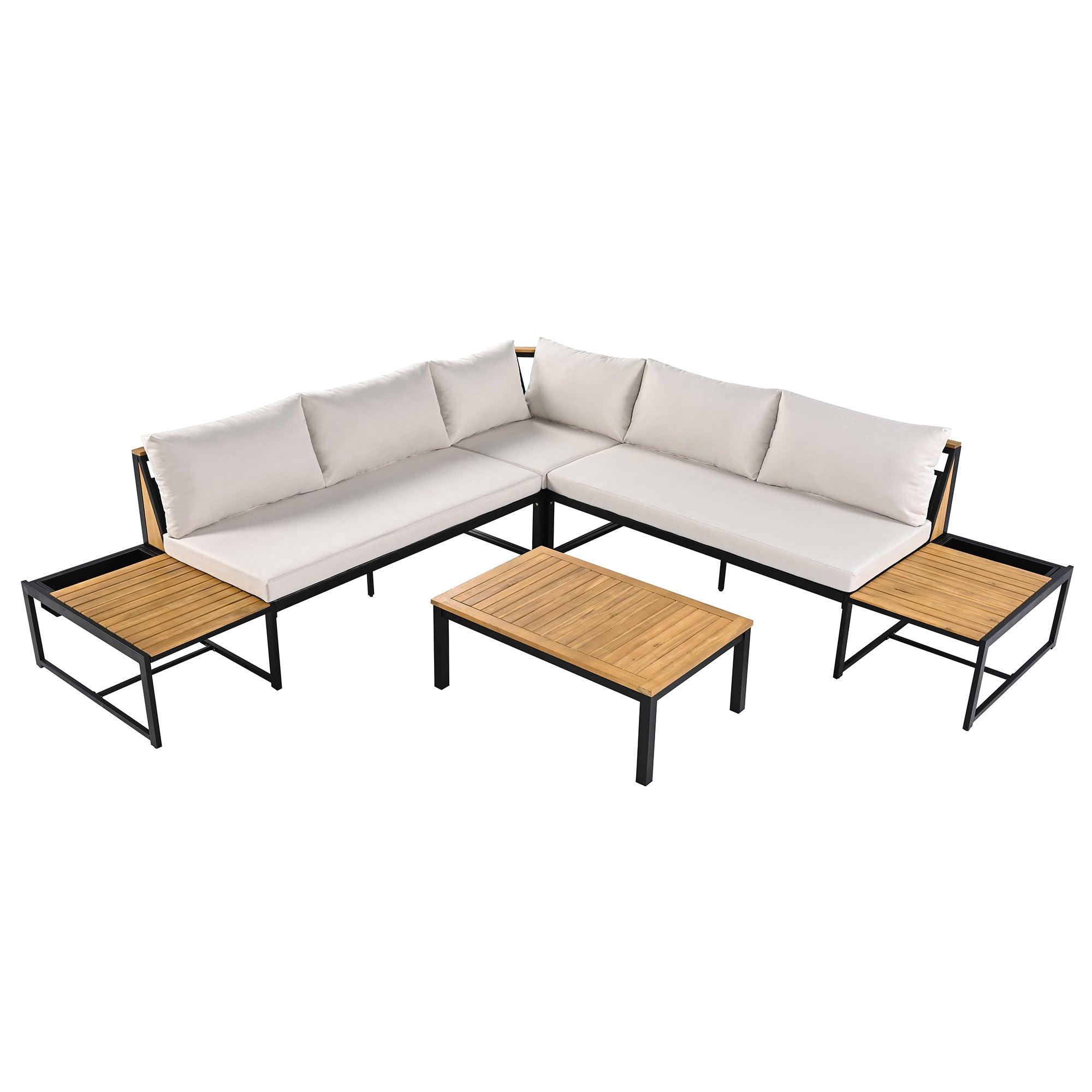 4-Piece Outdoor Patio Furniture Set with Loveseats & Waterproof Cushions - Durable Iron Wood Design for Garden, Backyard, Poolside - Perfect for Relaxing, Entertaining & Outdoor Dining