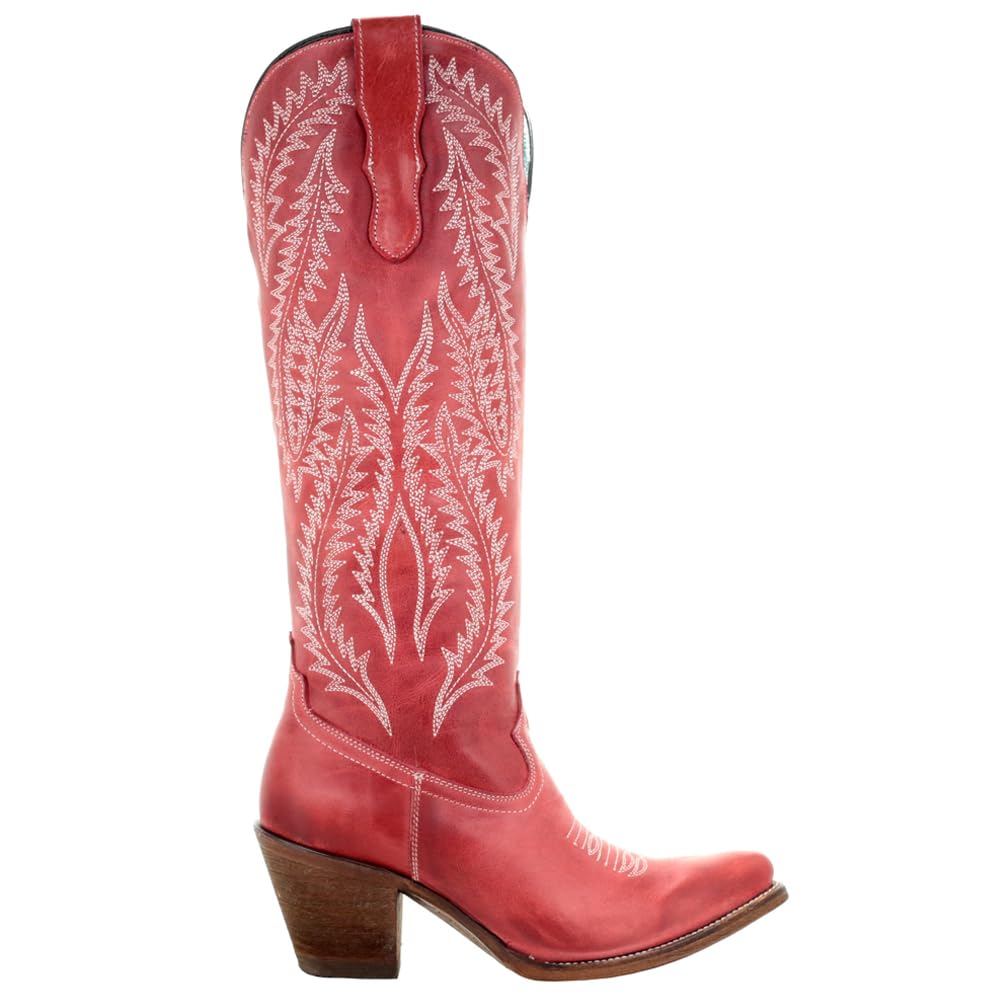 Women's Rioja Red Embroidered Snip Toe Corral Boots - Knee High Western Boots with 2-3