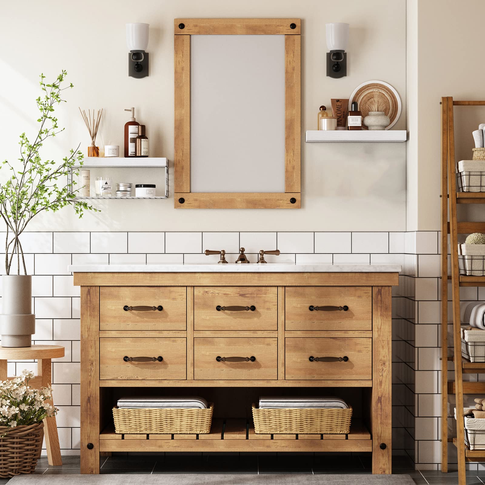 White Floating Bathroom Shelves Over Toilet - 16 Inch Wall Mounted Farmhouse Shelves Set of 2 with Toilet Paper Storage - Perfect for Small Bathrooms, Powder Rooms & Farmhouse Style Decor