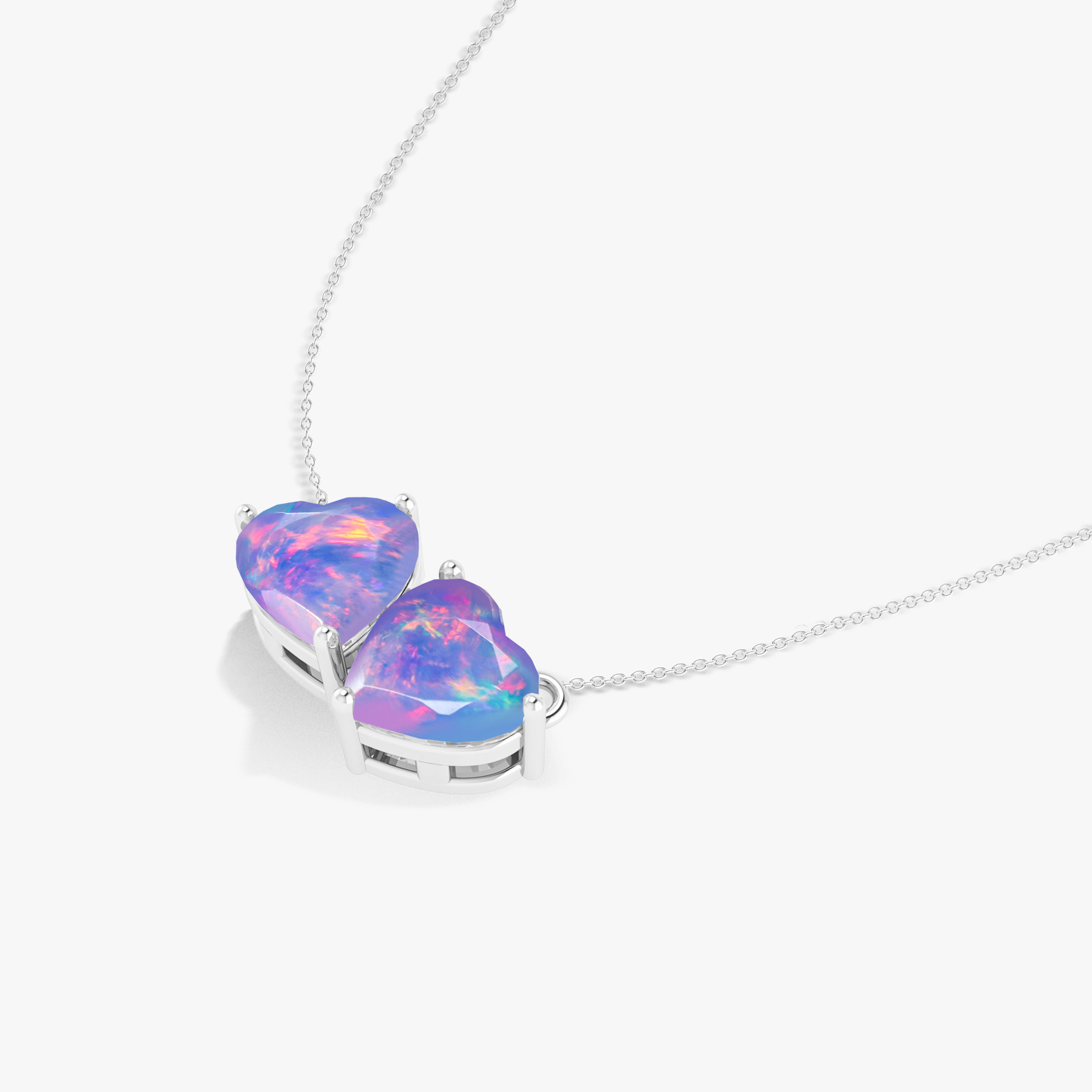 Lavender Opal Dual Heart Pendant Necklace - Elegant Dainty Jewelry for Women, Gift for Her, Valentine's Day, Anniversary, Birthday (Mother, Wife, Girlfriend)